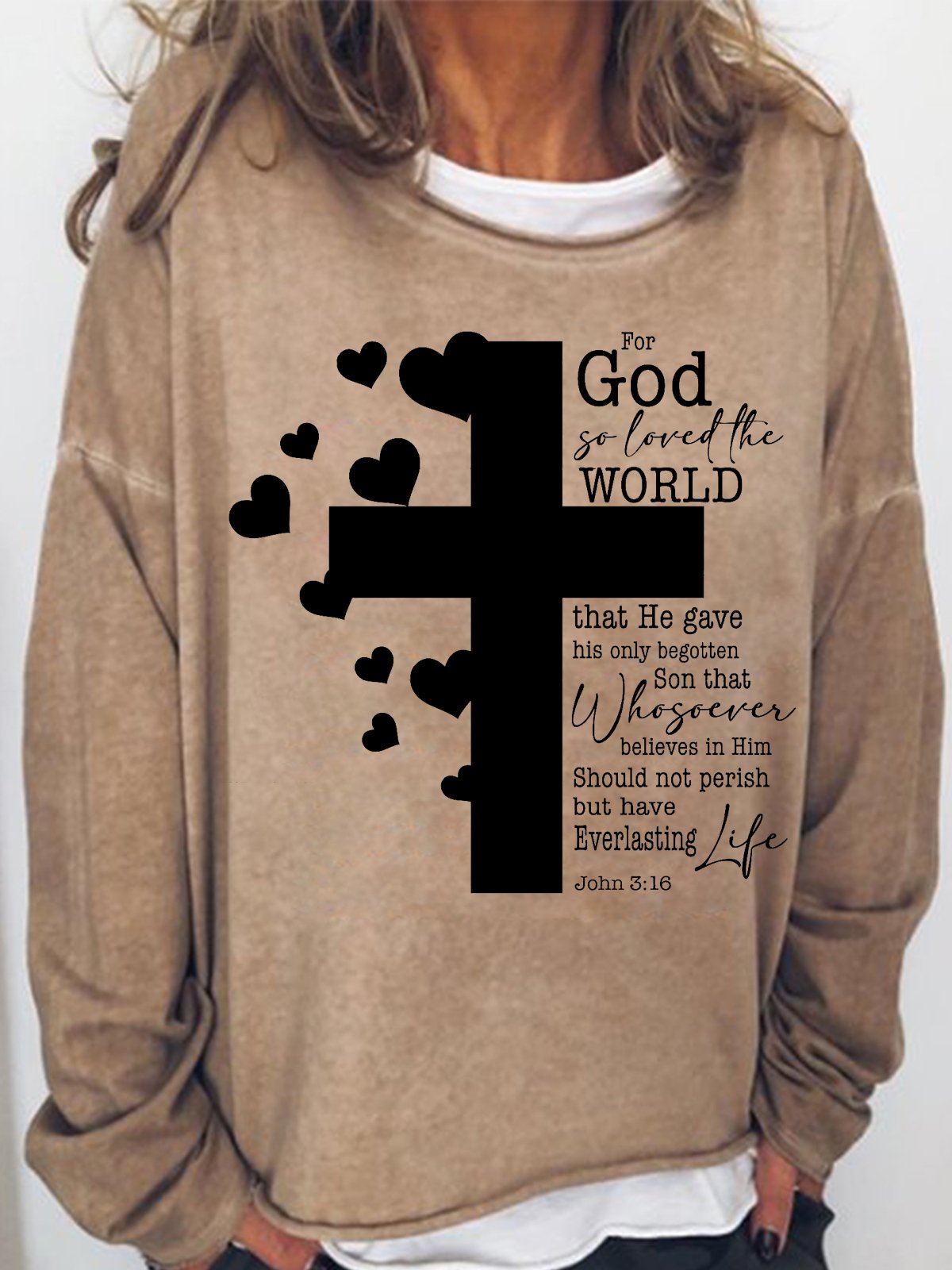 Women's For God So Loved The World Bible John 3 16 Text Letters Sweatshirt