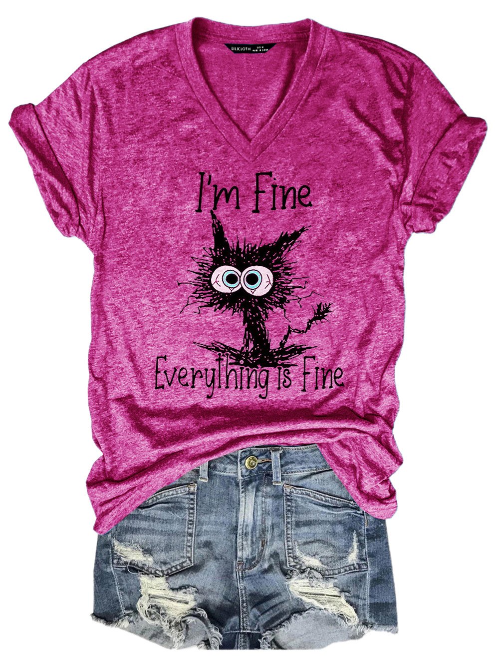 I Am Fine Everything Is Fine Slogan Tshirt Print Tee Casual T-shirt
