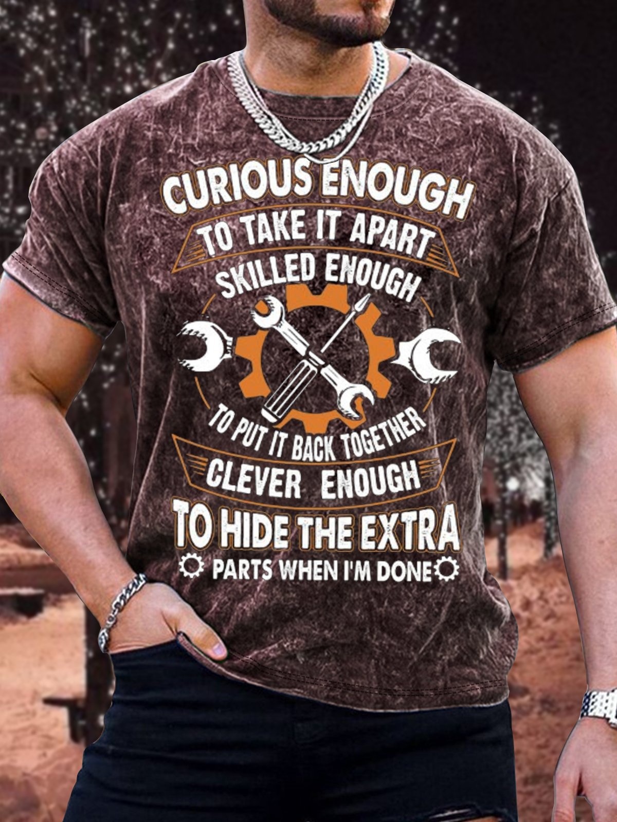 Men's Curious Enough To Take It Apart Skilled Enough To Put It Back Together Funny Print Casual Text Letters T-Shirt