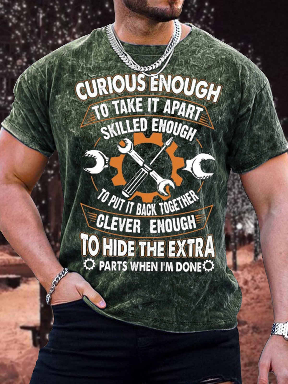 Men's Curious Enough To Take It Apart Skilled Enough To Put It Back Together Funny Print Casual Text Letters T-Shirt