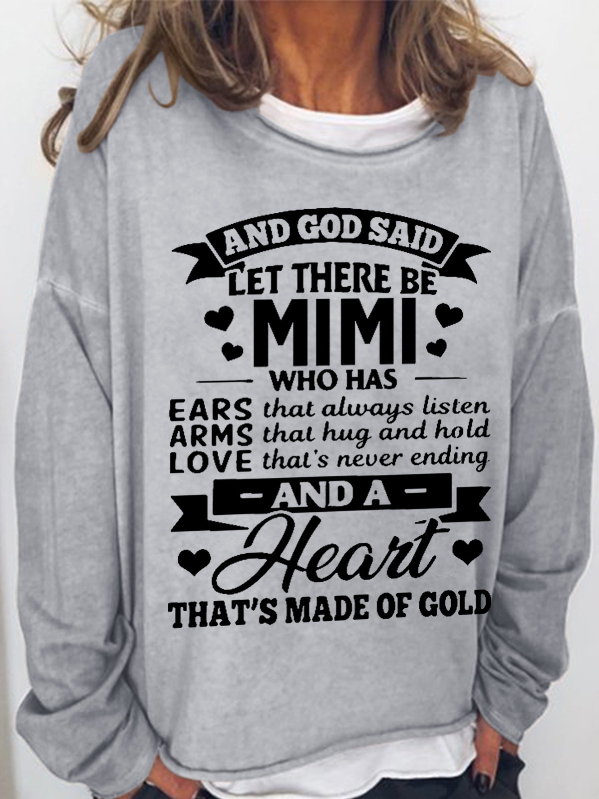 Women's Funny And God Said Let There Be Mimi Crew Neck Text Letters Sweatshirt