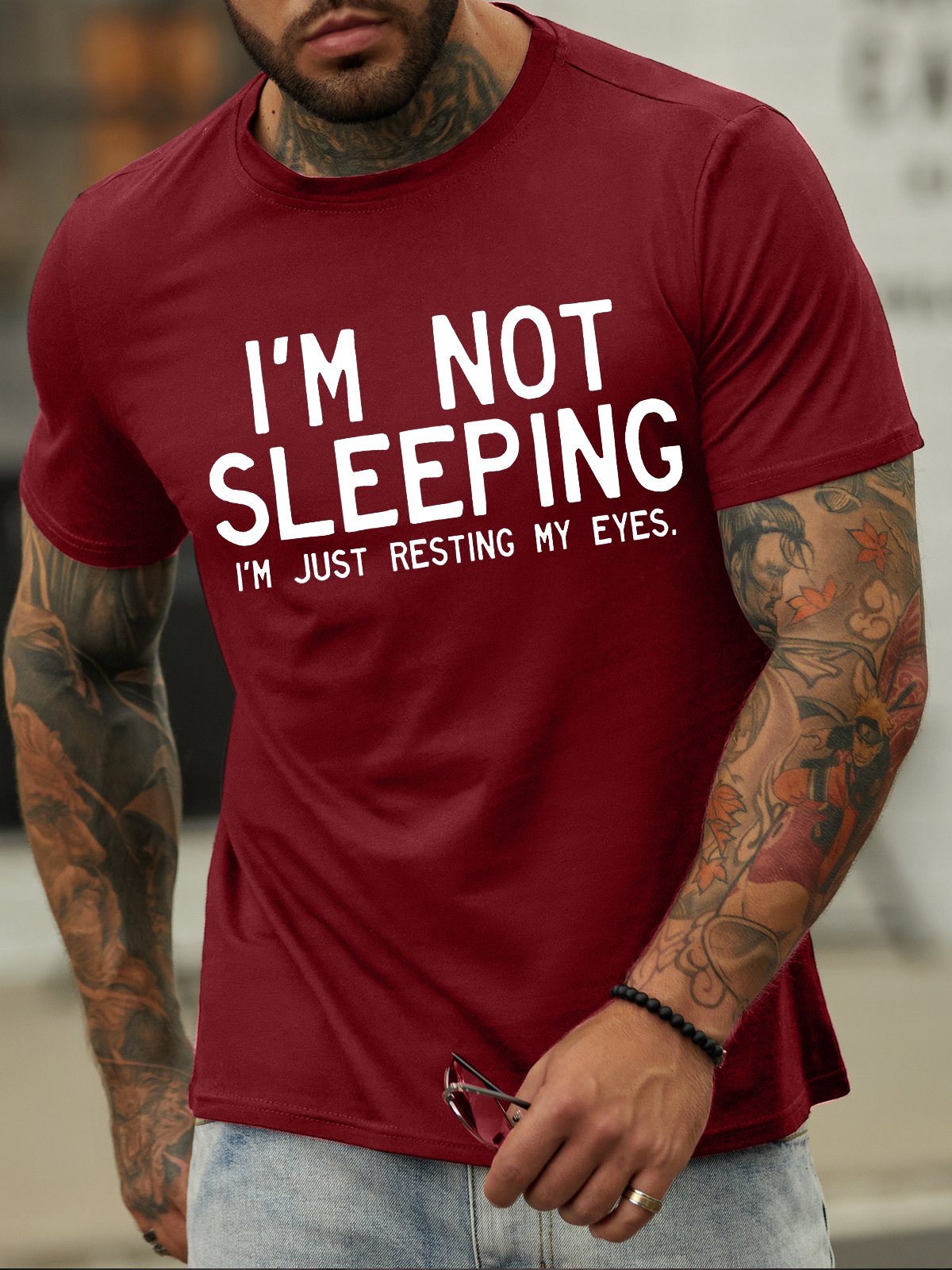 Men's I Am Not Sleeping I Am Just Resting My Eyes Funny Graphic Print Loose Cotton Casual Text Letters T-Shirt