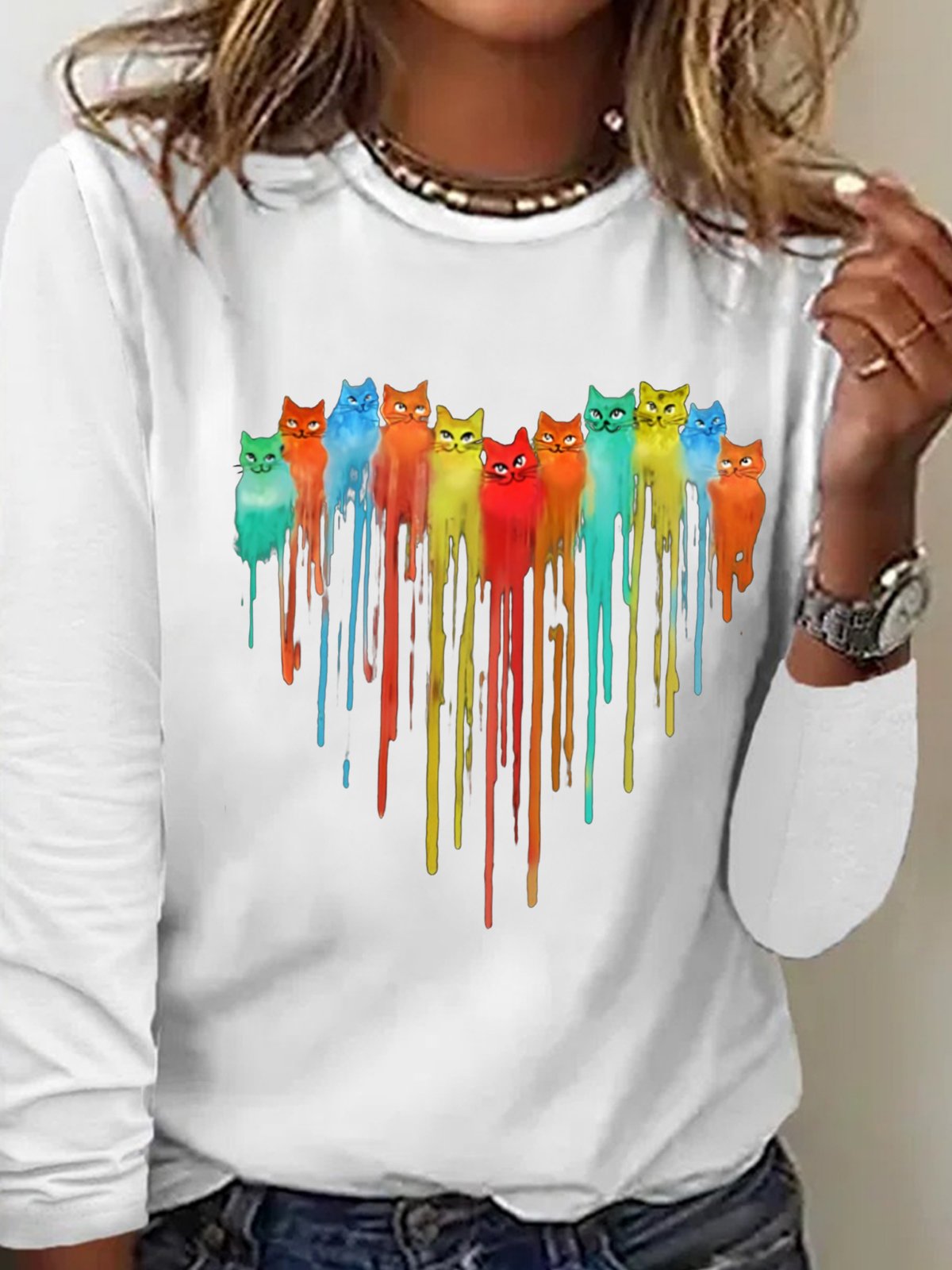 Women's Heart Cat Print Casual Top