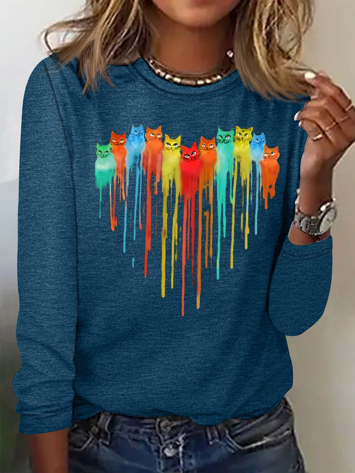 Women's Heart Cat Print Casual Top