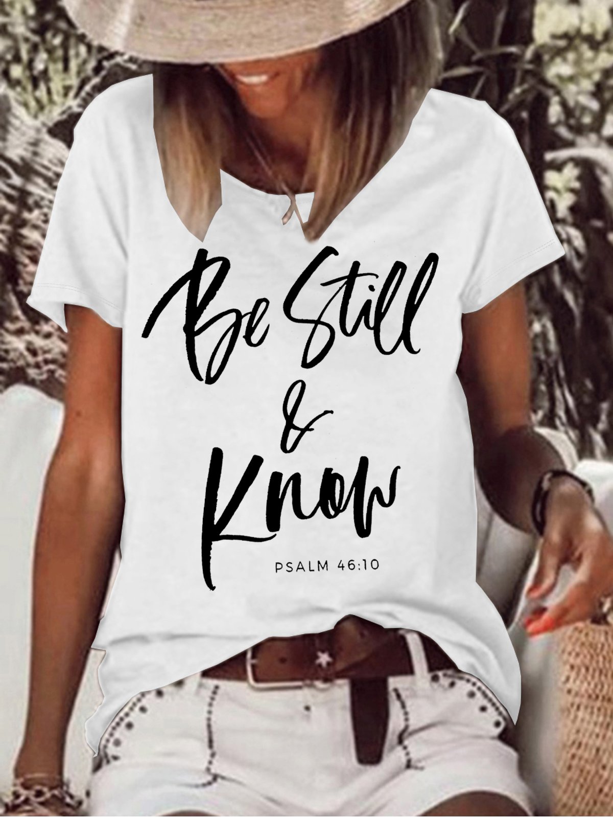 Women's Be Still Know Christian Letters Casual T-Shirt