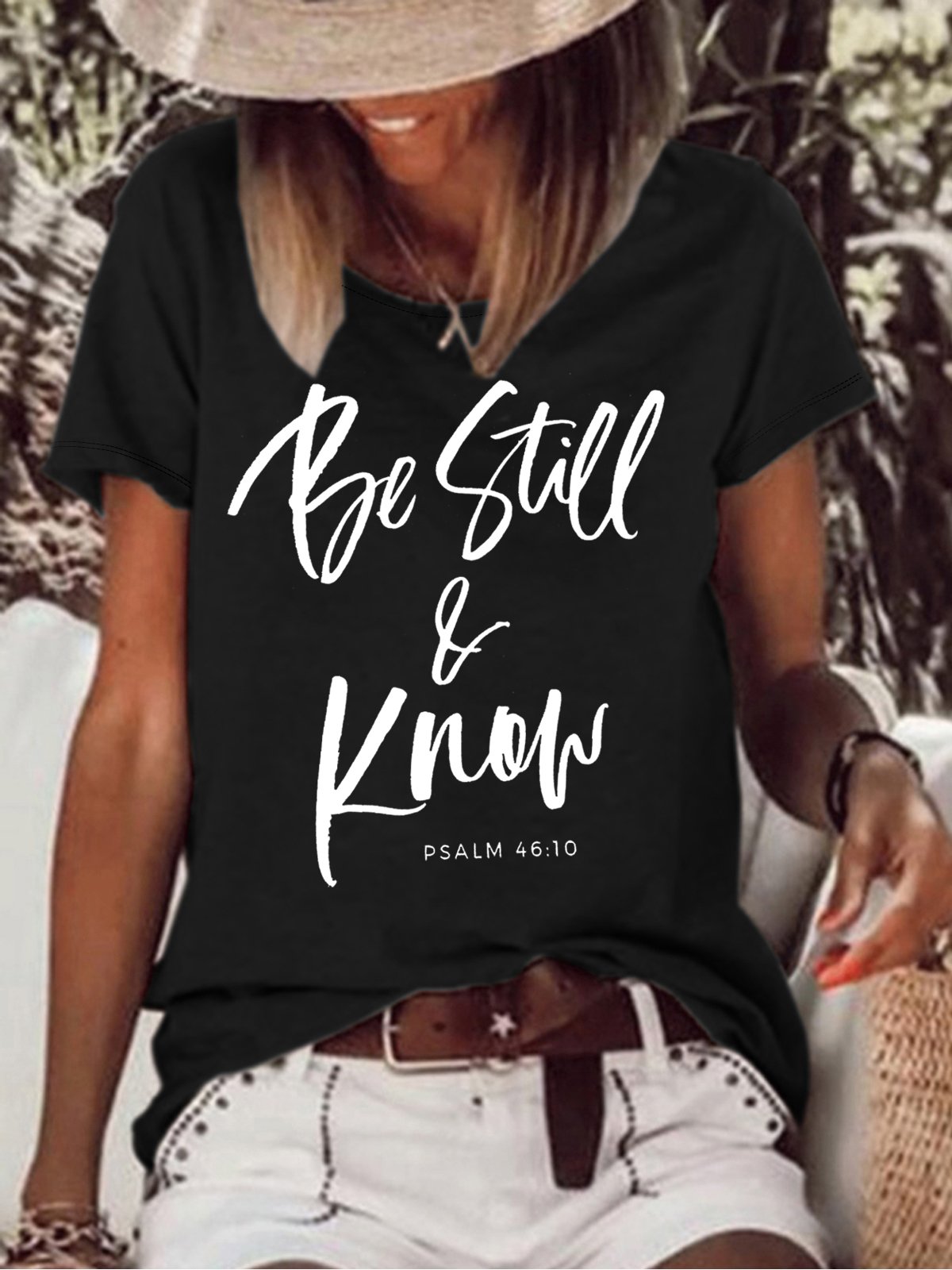 Women's Be Still Know Christian Letters Casual T-Shirt