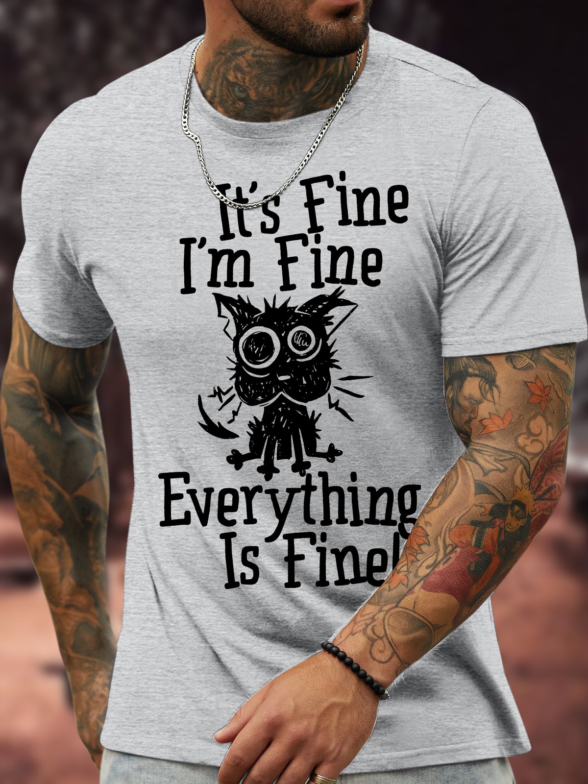 Men's It Is Fine I Am Fine Everything Is Fine Funny Dog Printing Crew Neck Text Letters Casual Cotton T-Shirt