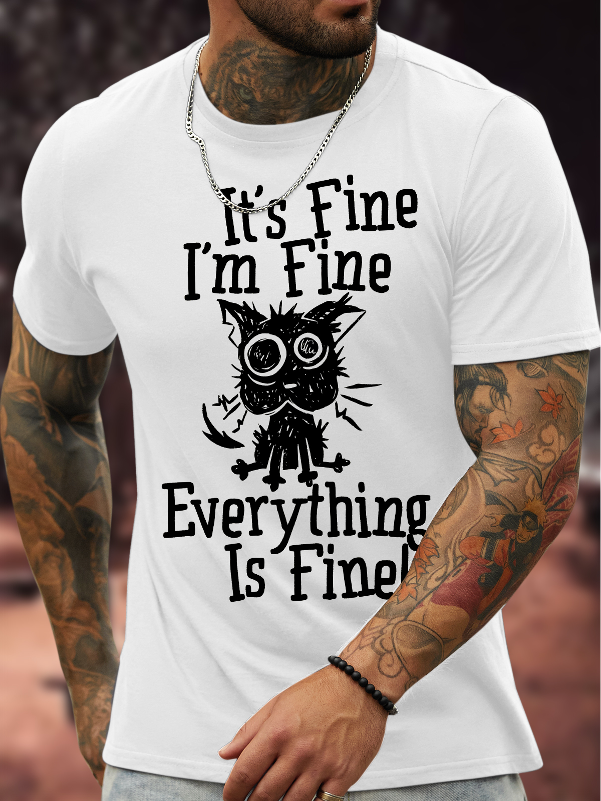 Men's It Is Fine I Am Fine Everything Is Fine Funny Dog Printing Crew Neck Text Letters Casual Cotton T-Shirt
