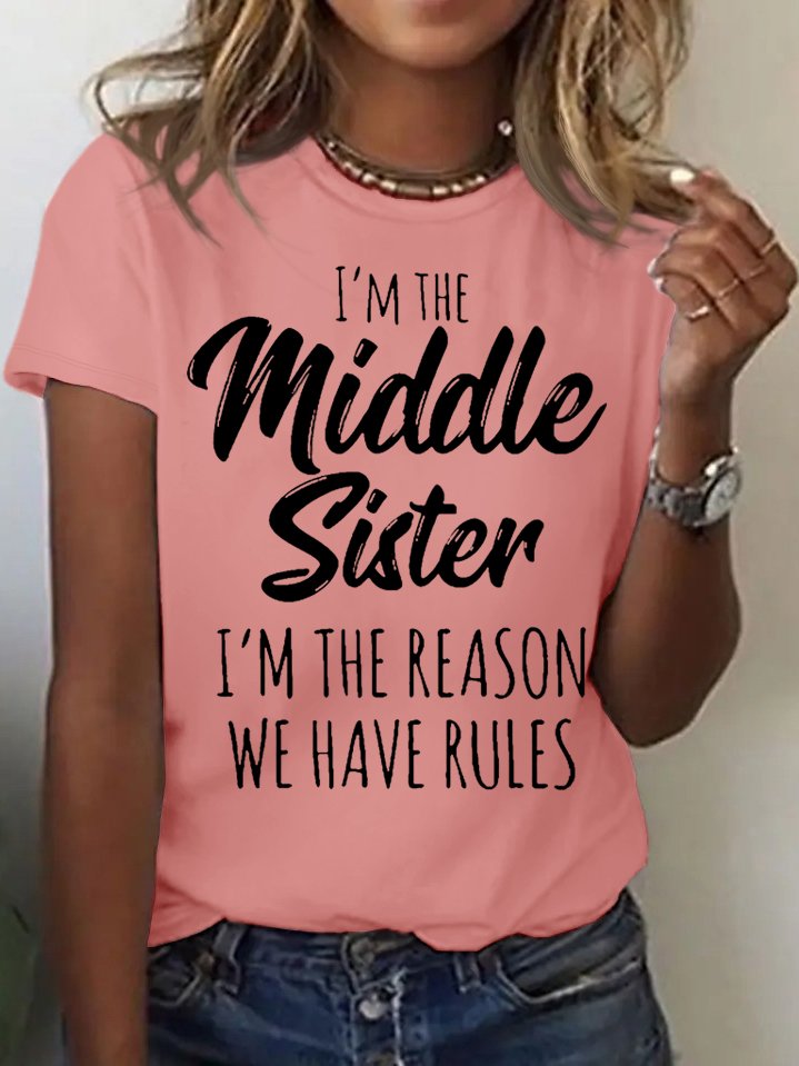 Women's Funny Middle Sister Casual Letters T-Shirt