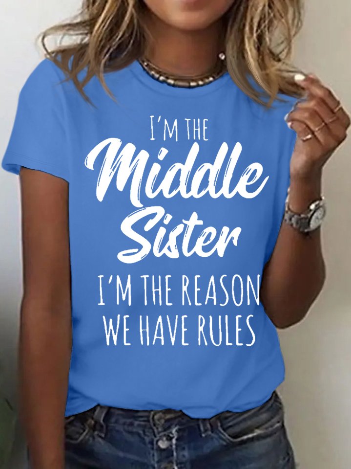 Women's Funny Middle Sister Casual Letters T-Shirt