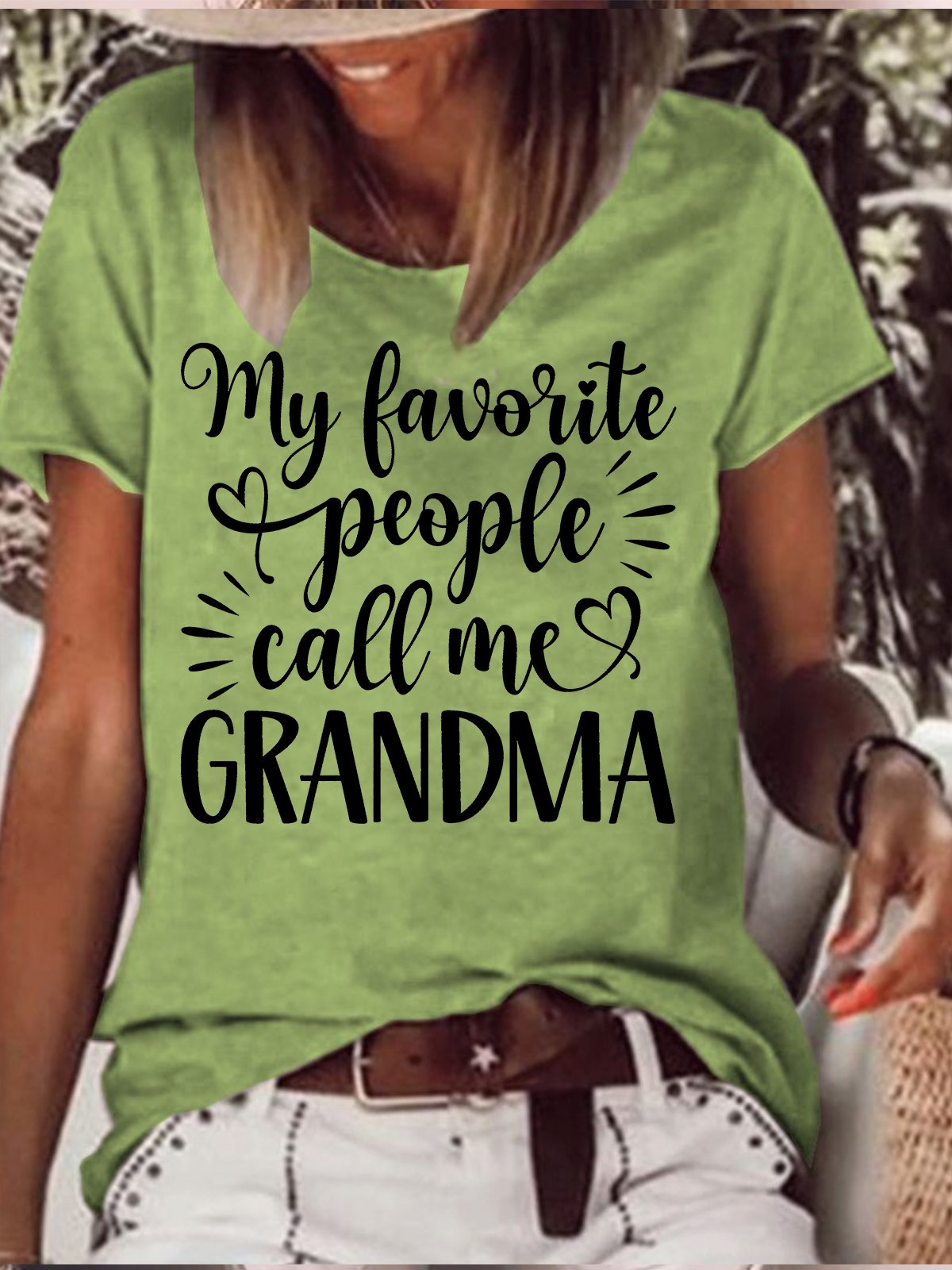 Women's My Favorite People Call Me Grandma Funny Graphic Printing Loose Cotton-Blend Text Letters Casual T-Shirt