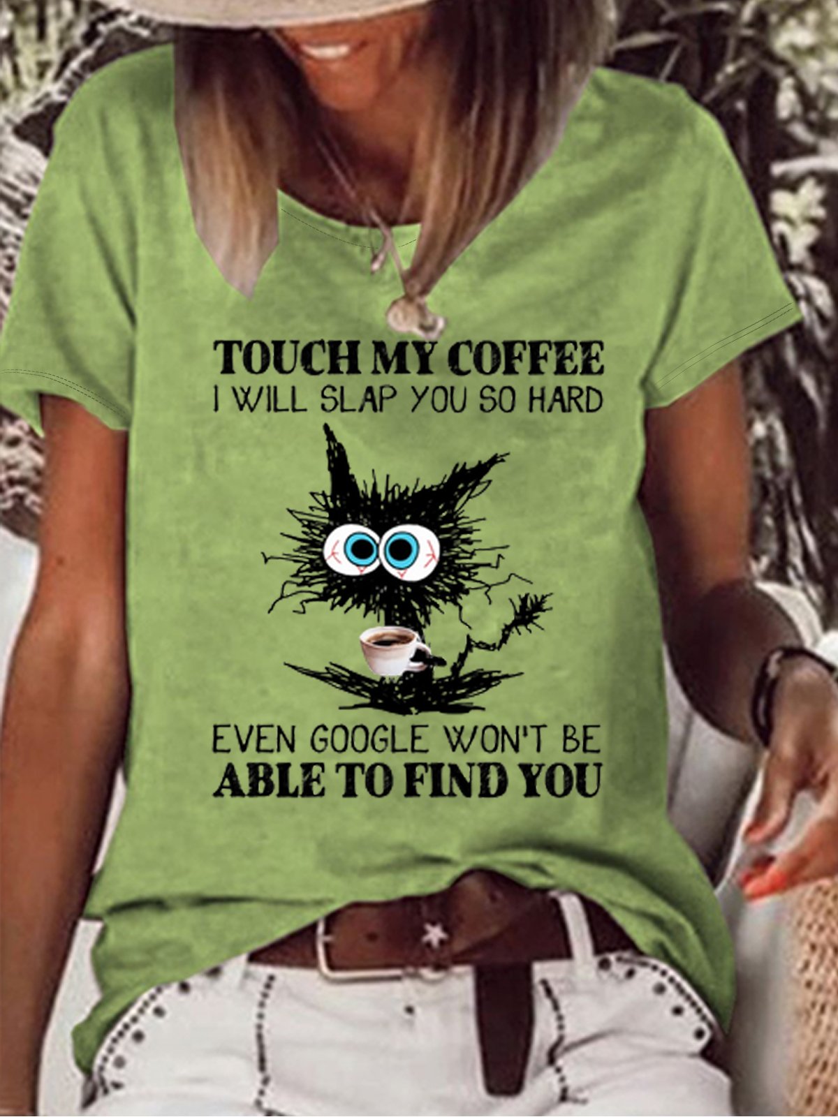 Women's Touch My Coffee I Will Slap You So Hard Black Cat Casual T-shirt