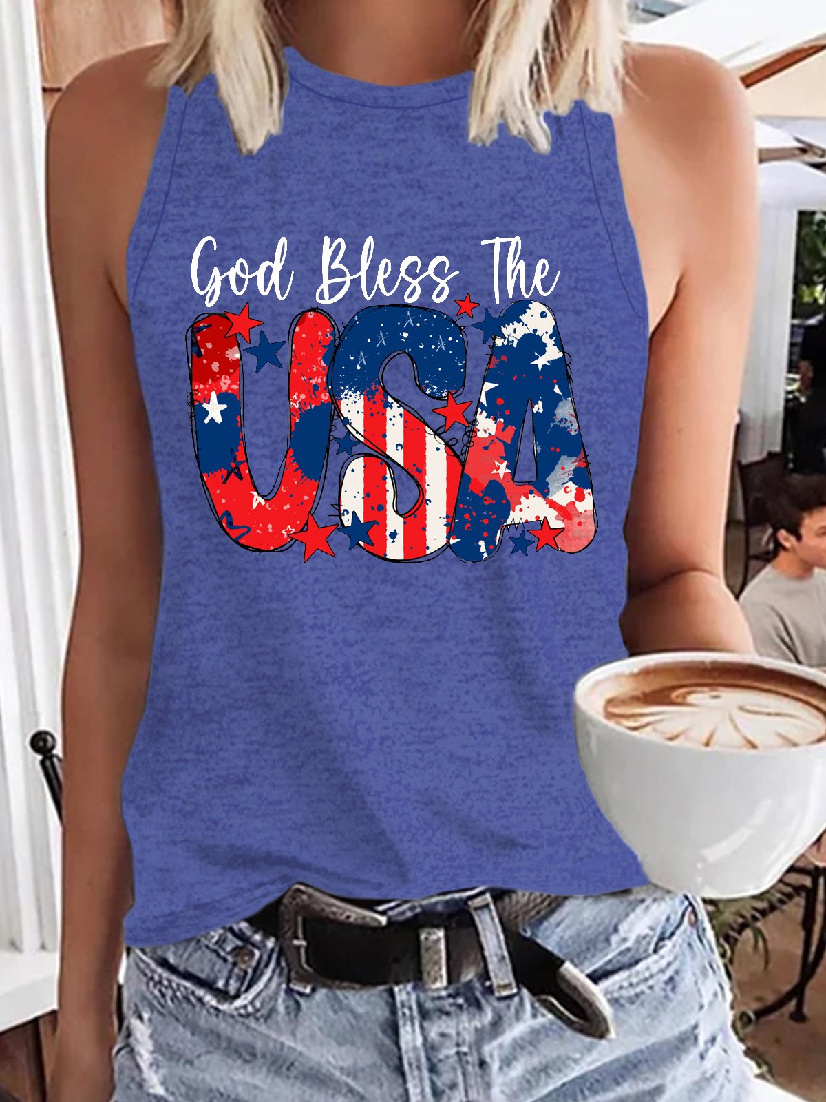 Women's God Bless The USA Letters Casual Tank Top