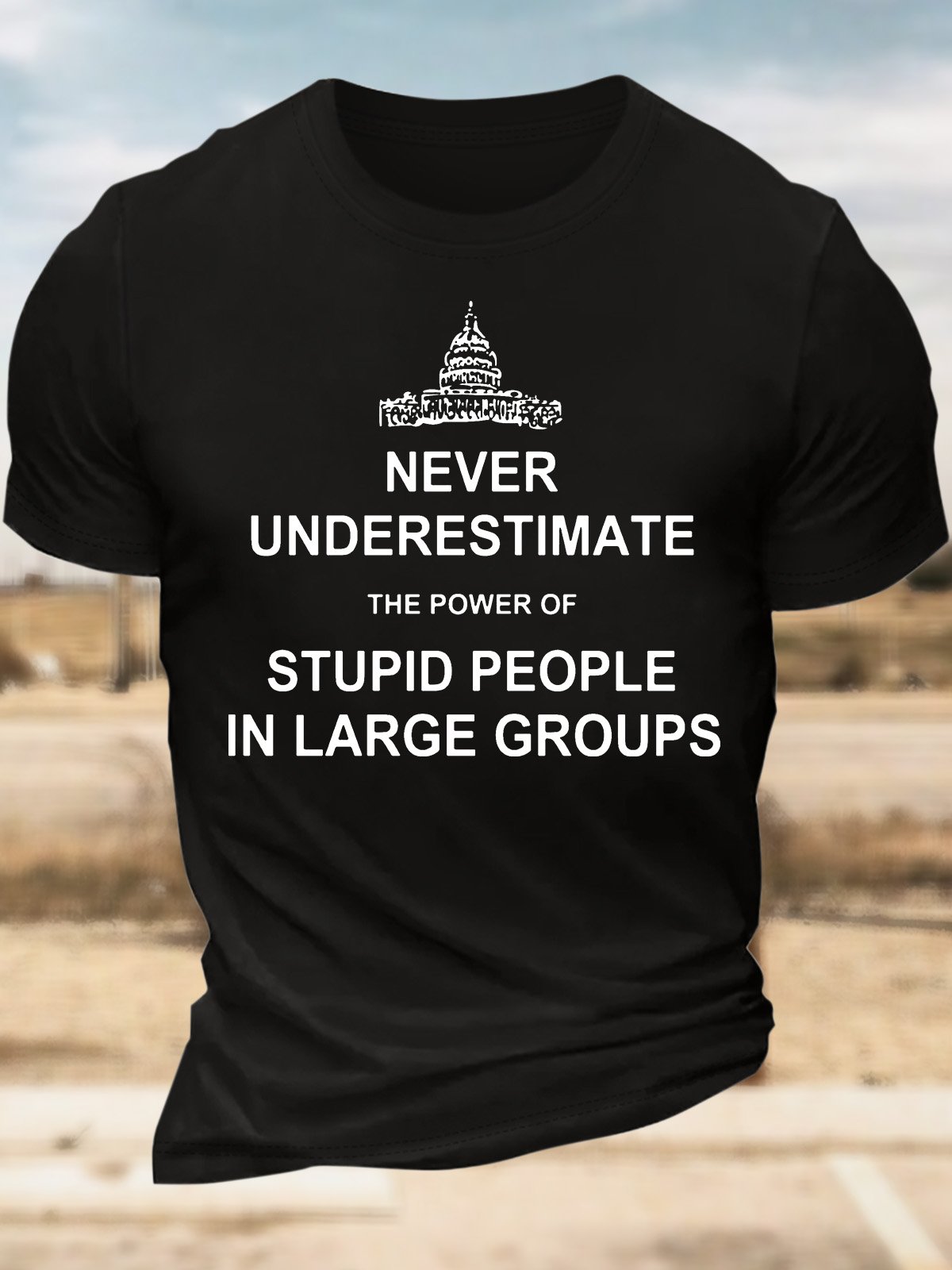 Men’s Never Underestimate The Power Of Stupid People In Large Groups Casual Regular Fit T-Shirt