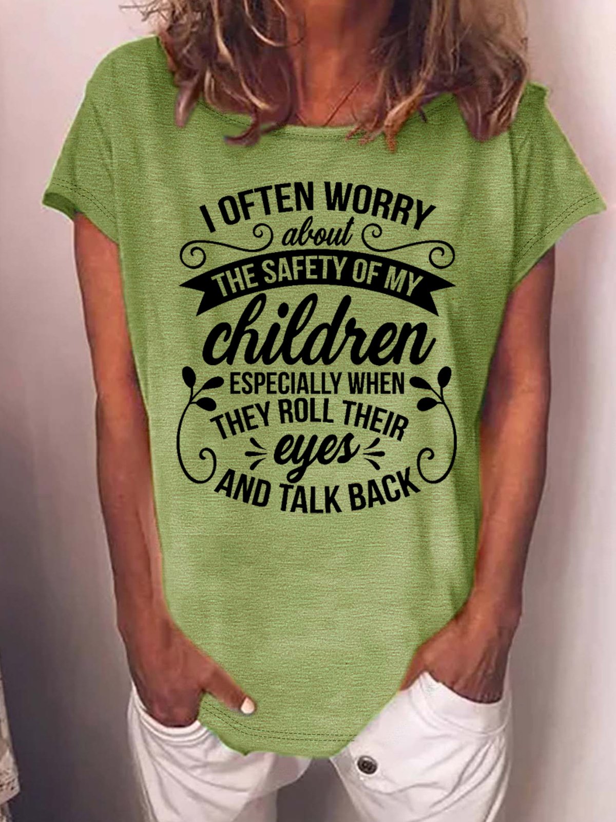 Women’s Funny Mom I Often Worry About The Safety of My Children Cotton Casual Mother's Day T-Shirt