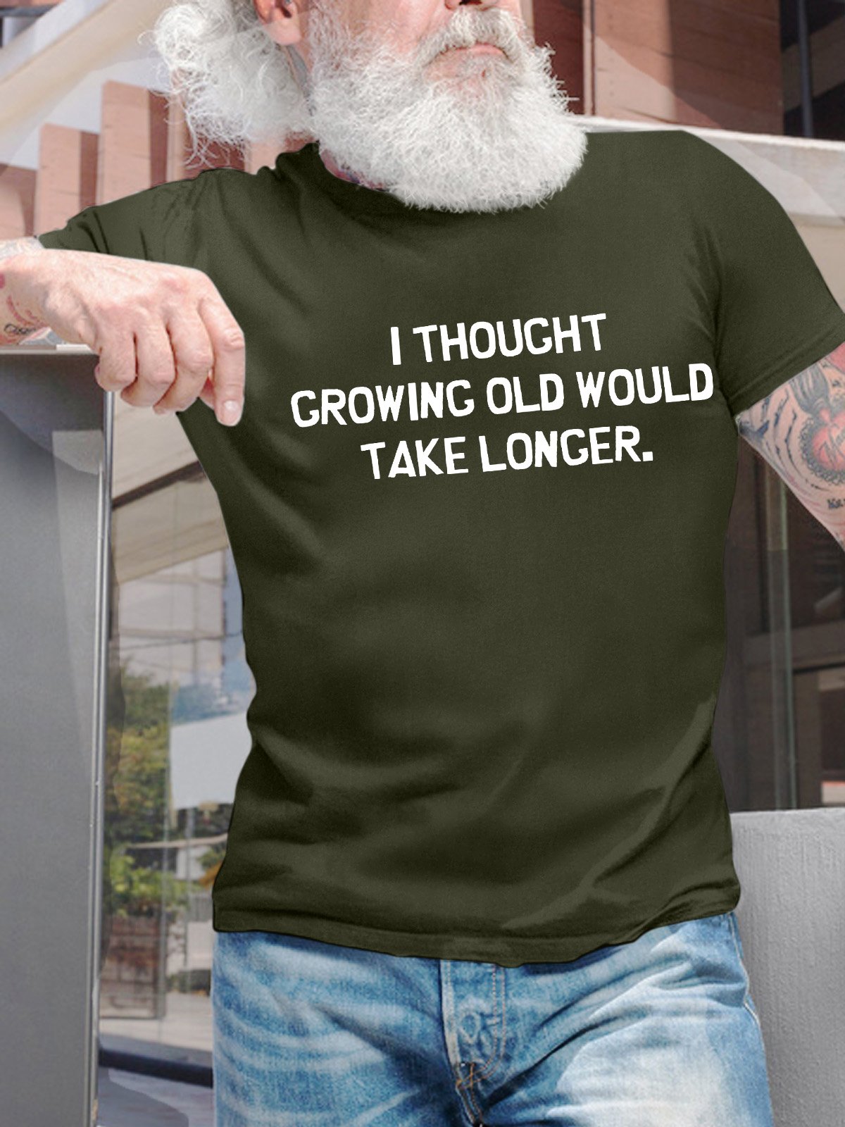 Men’s I Thought Growing Old Would Take Longer Text Letters Cotton Crew Neck Casual T-Shirt