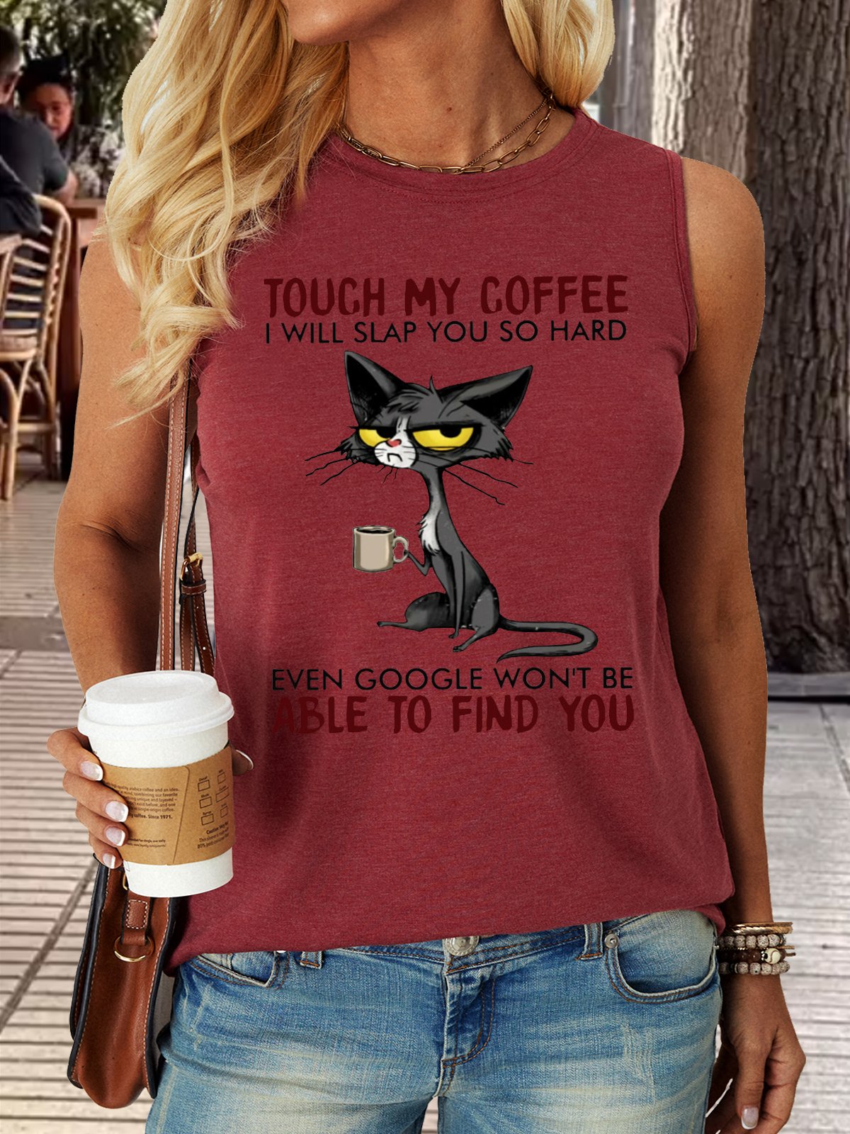 Women's Funny Letter Grumpy Cat Casual Tank Top
