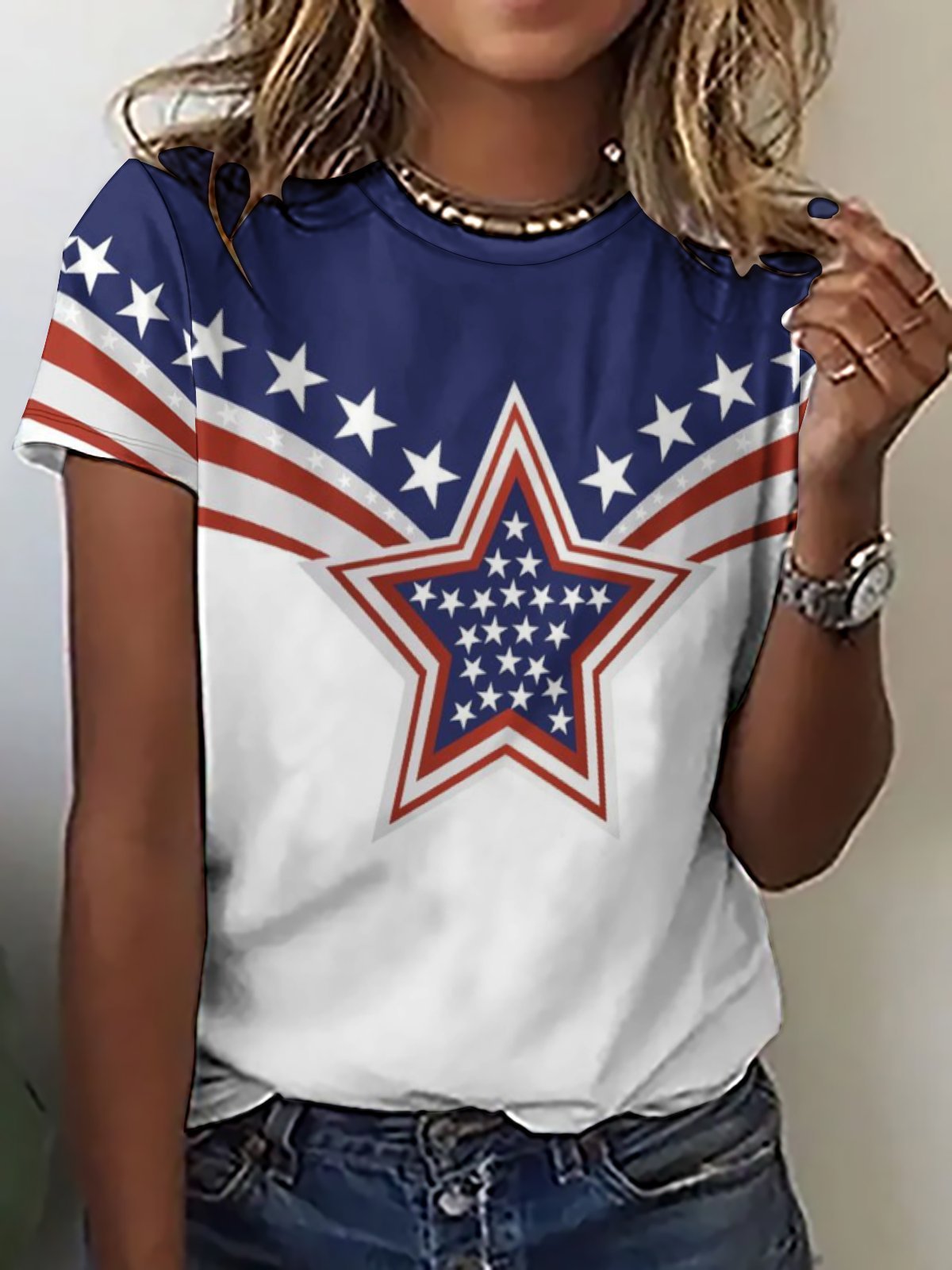 Women's Patriotic USA Flag Casual Crew Neck T-Shirt