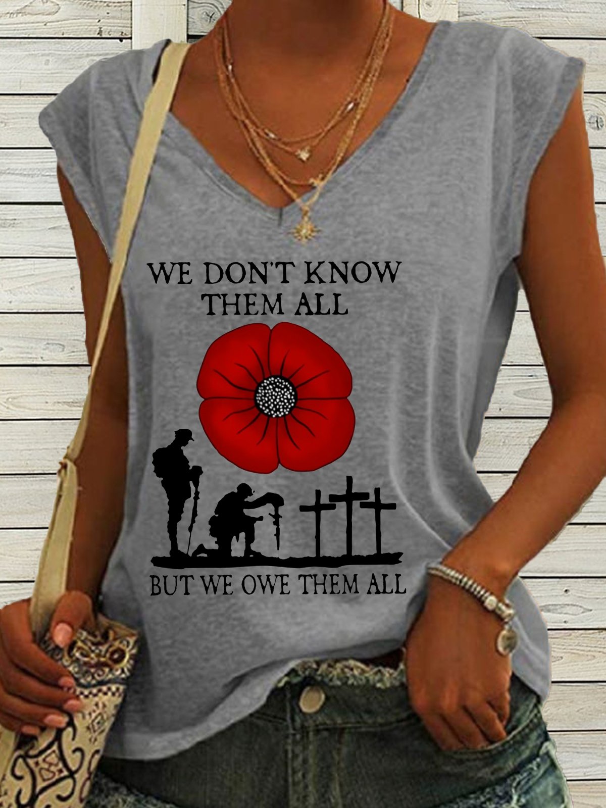 Women's We Don't Know Them But We Owe Them All V Neck Casual Tank Top