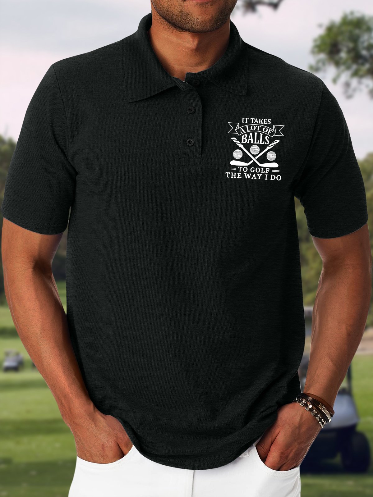 Men's It Takes A Lot Of Balls To Golf The Way I Do Funny Graphic Printing Regular Fit Casual Polo Collar Text Letters Polo Shirt