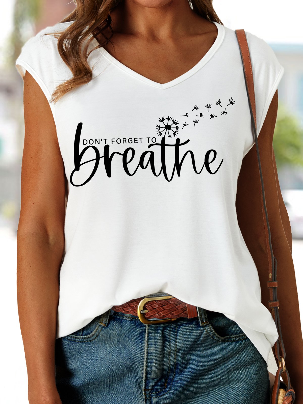 Women's Don't Forget to Breathe Casual V Neck Tank Top