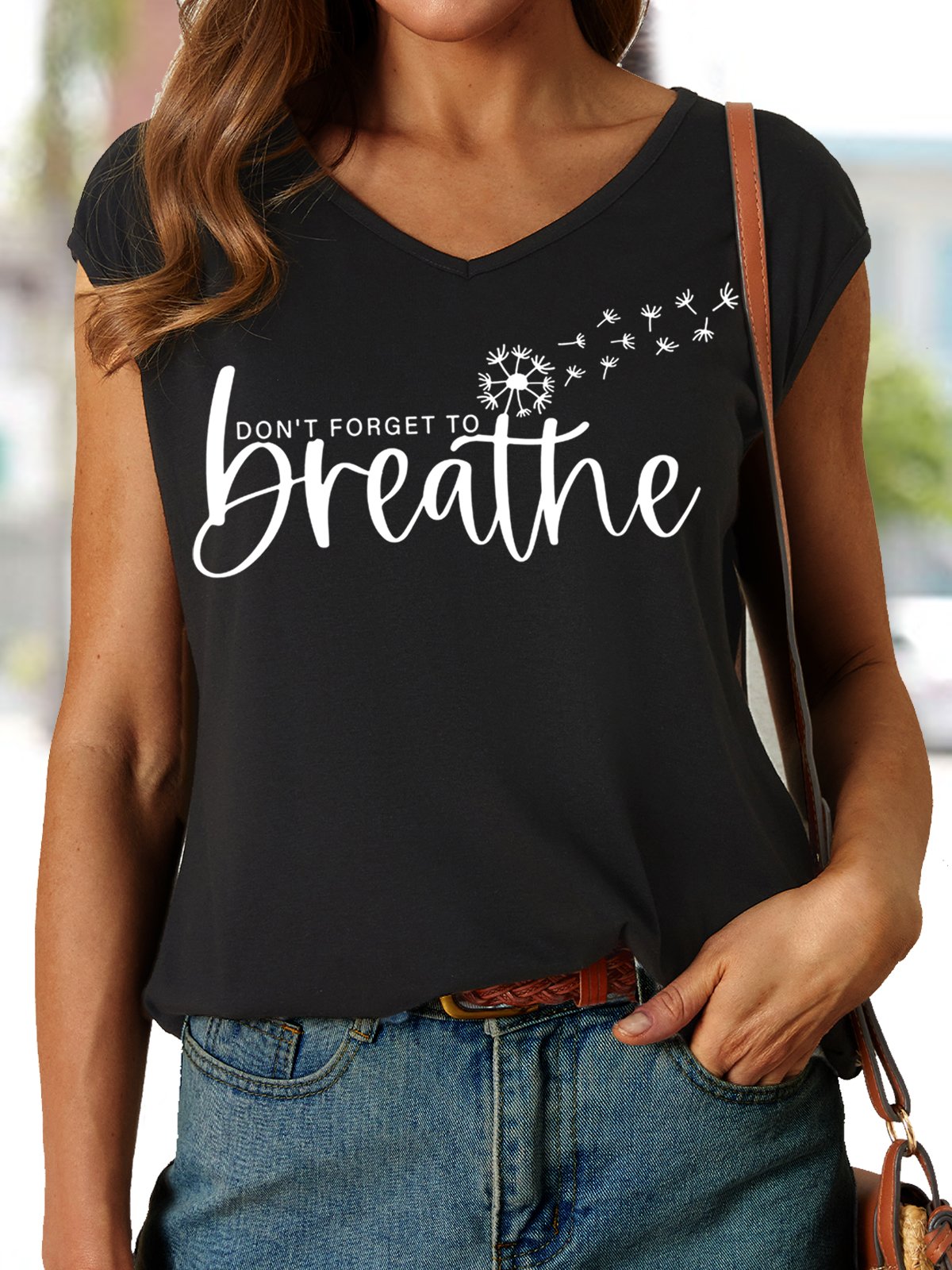 Women's Don't Forget to Breathe Casual V Neck Tank Top