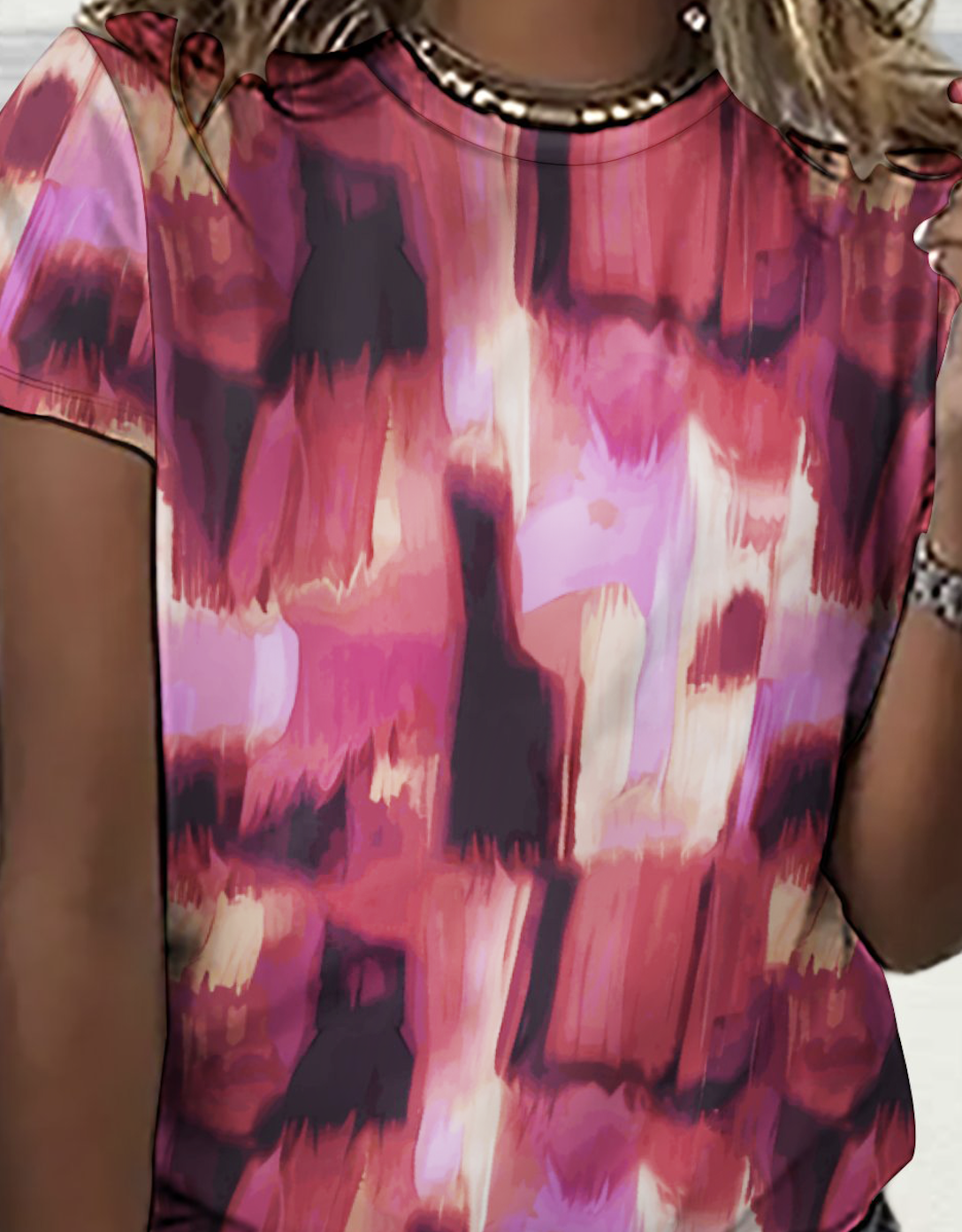 Women’s Abstract Painting Crew Neck Casual T-Shirt