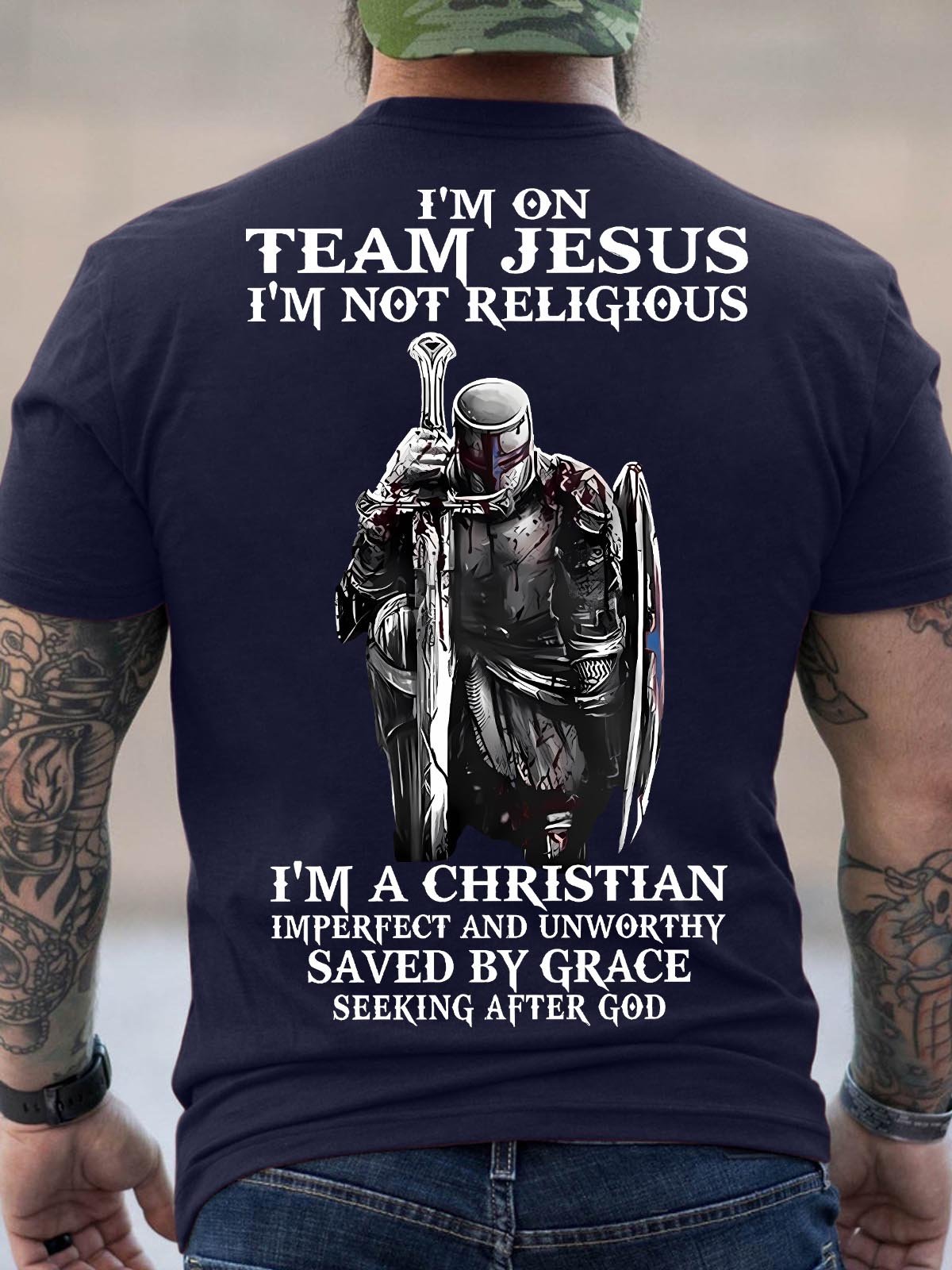 Men's I Am Not Team Jesus I Am Not Religious I Am A Christian Imperfect And Unworthy Saved By Grace Seeking After God Funny Graphic Printing Crew Neck Casual Loose Cotton T-Shirt