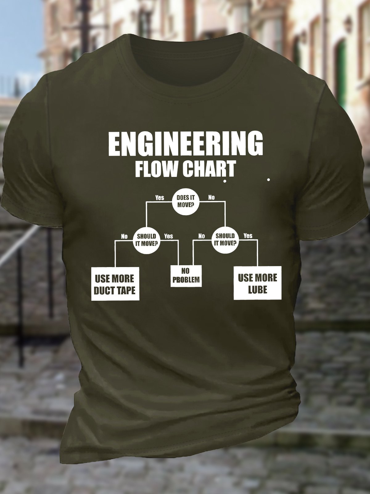 Men's Engineering Flow Chart Use More Duct Tape No Problem Use More Lube Funny Graphic Printing Casual Loose Crew Neck Cotton T-Shirt