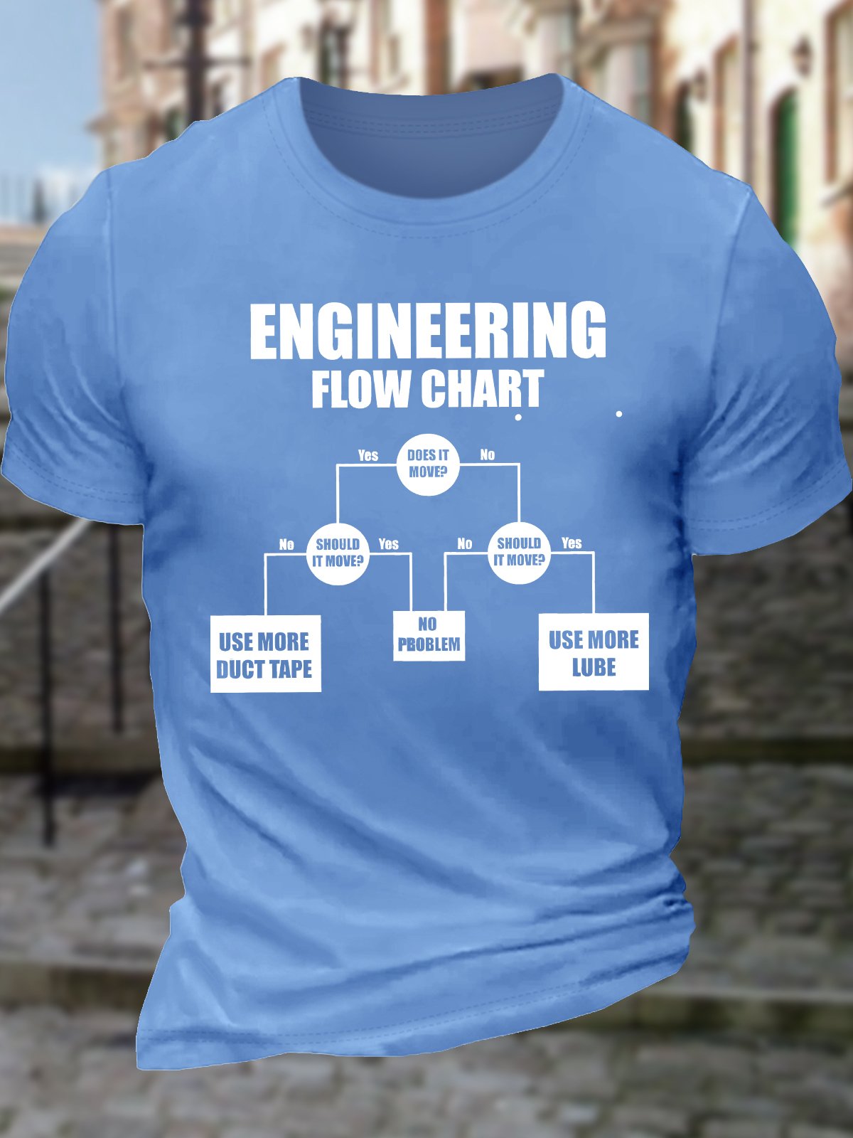 Men's Engineering Flow Chart Use More Duct Tape No Problem Use More Lube Funny Graphic Printing Casual Loose Crew Neck Cotton T-Shirt