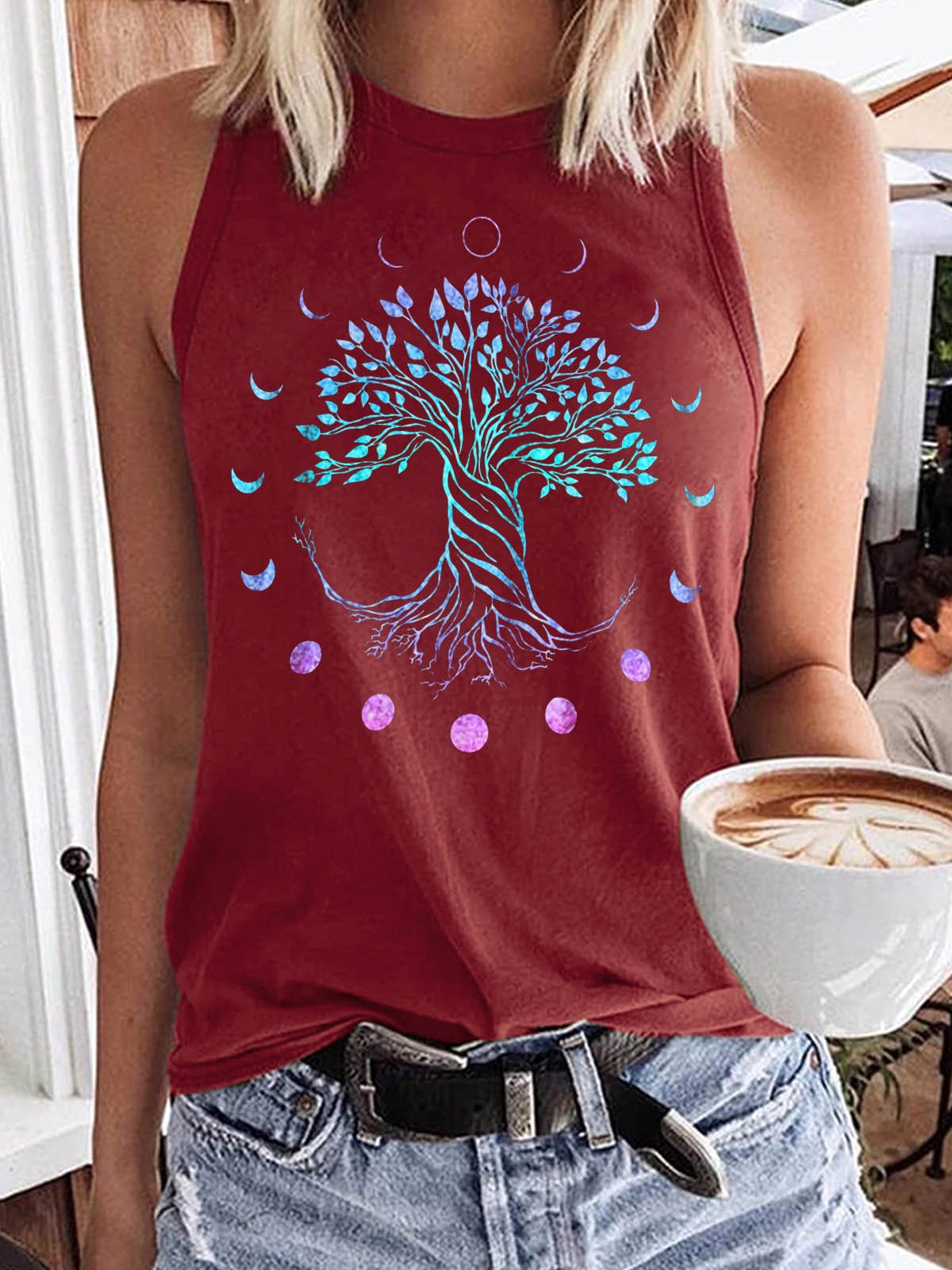 Women's Casual Tree Moon Phases Tank Top