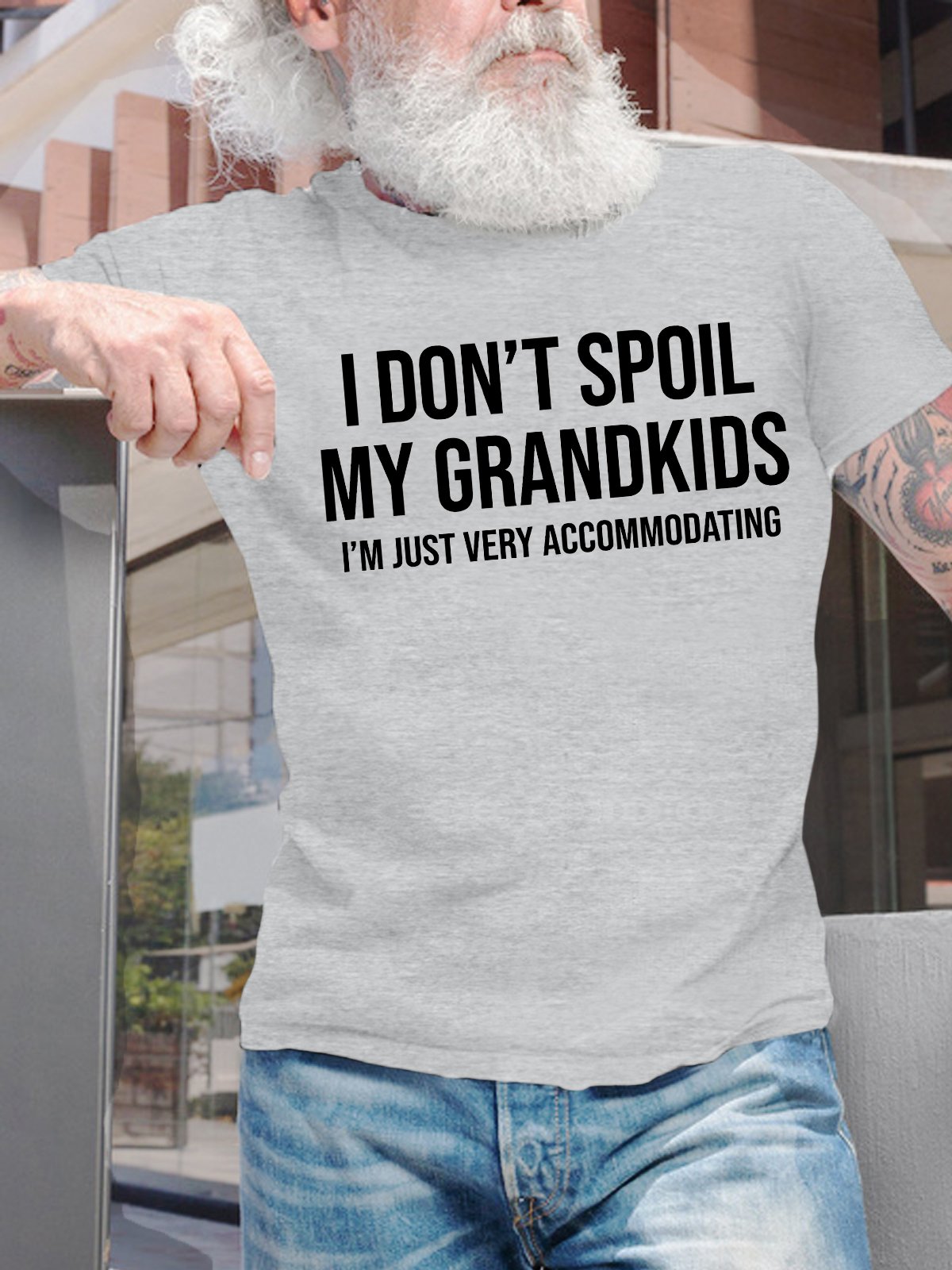 Men's I Don't Spoil My Grandkids I'm Just Very Accommodating Funny Graphic Printing Casual Loose Cotton Text Letters T-Shirt