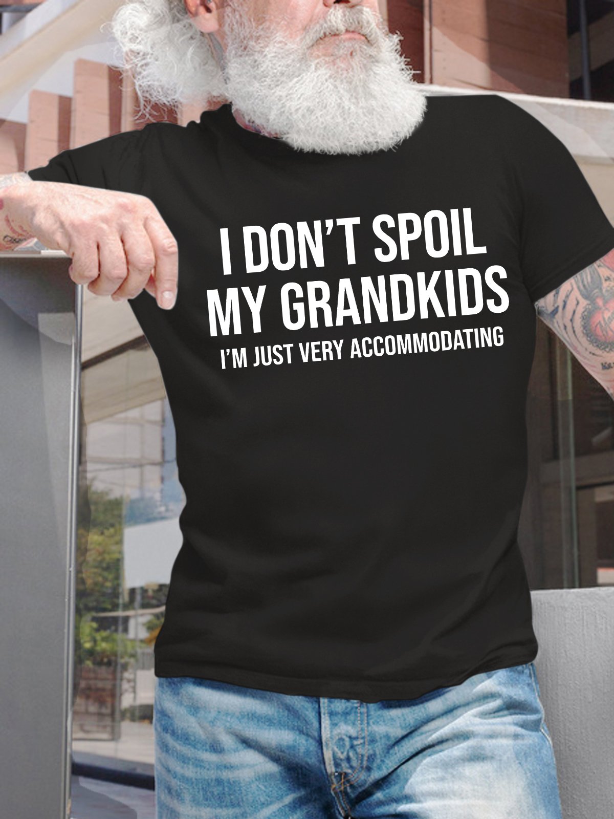 Men's I Don't Spoil My Grandkids I'm Just Very Accommodating Funny Graphic Printing Casual Loose Cotton Text Letters T-Shirt