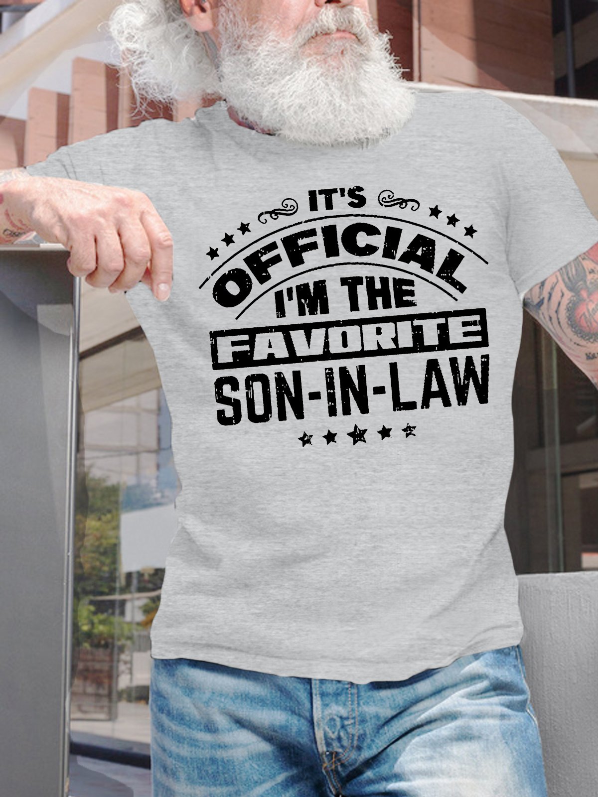 Men's It Is Official I Am The Favorite Son-In-Law Funny Graphic Printing Casual Cotton Text Letters Loose T-Shirt