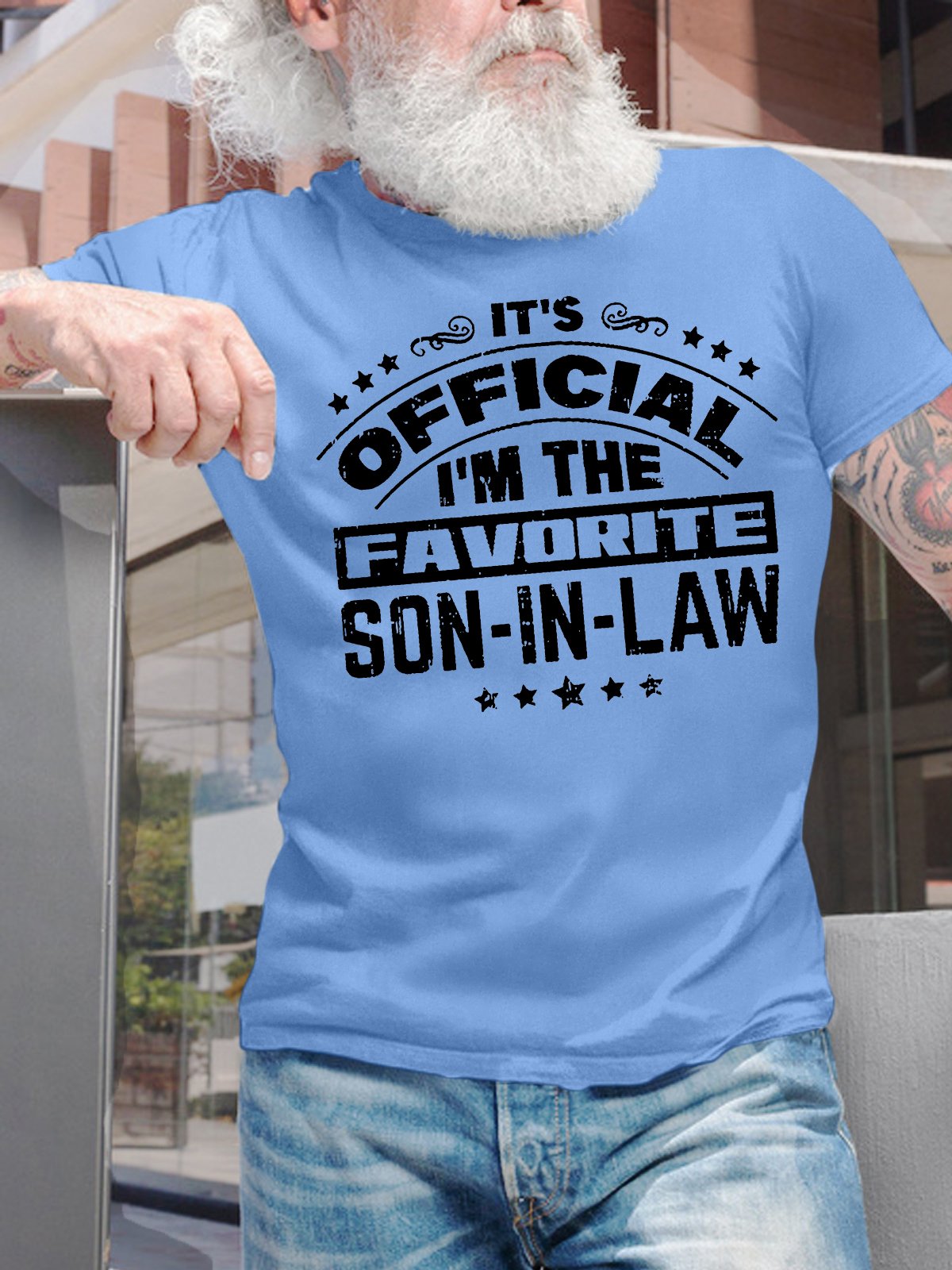 Men's It Is Official I Am The Favorite Son-In-Law Funny Graphic Printing Casual Cotton Text Letters Loose T-Shirt
