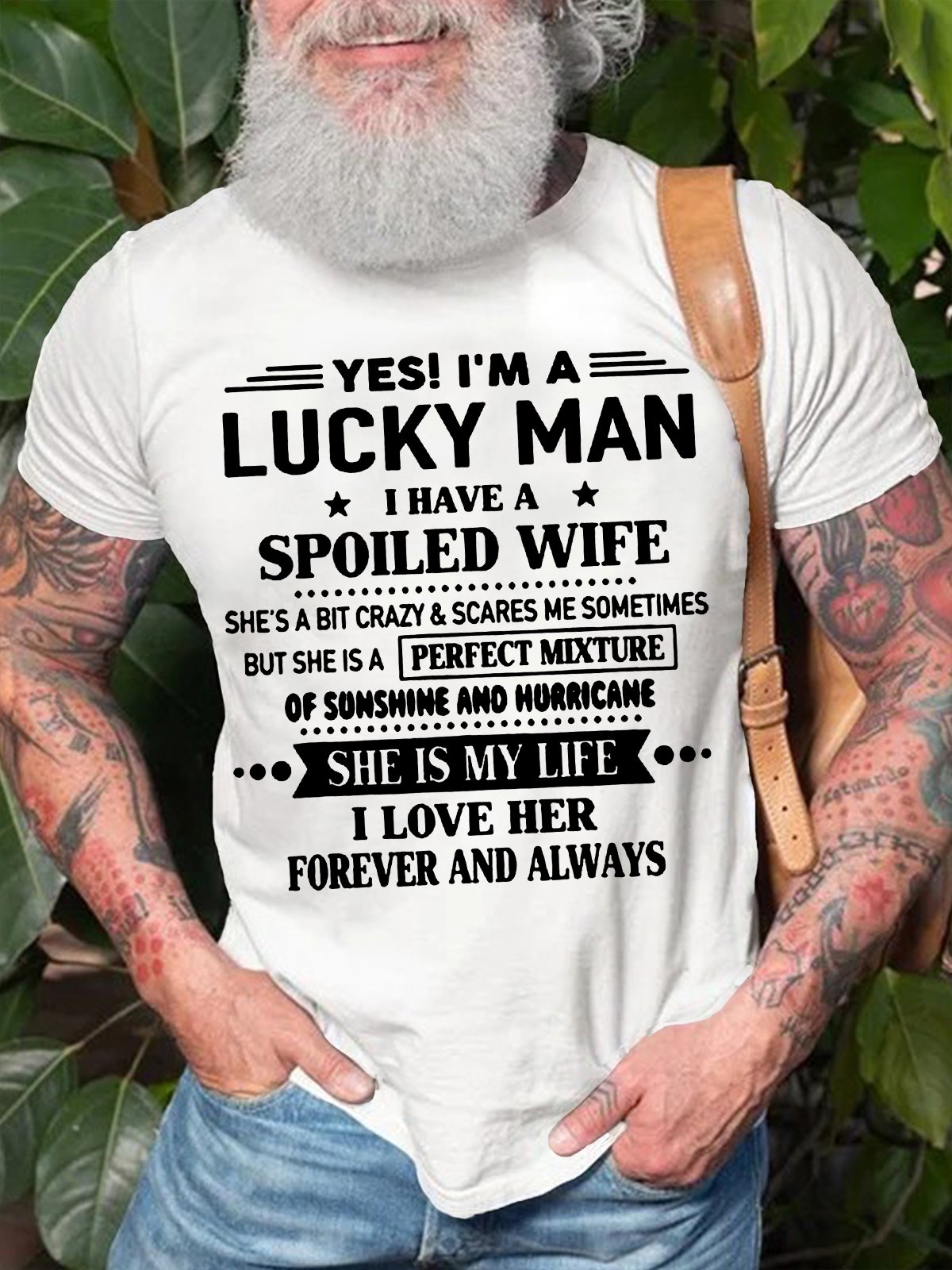 Men's Yes I'm A Lucky Man Print Casual Cotton T-Shirt