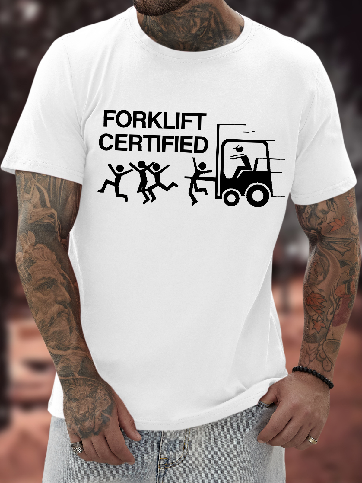 Men's Funny Forklift Certified Graphic Printing Text Letters Casual Cotton T-Shirt