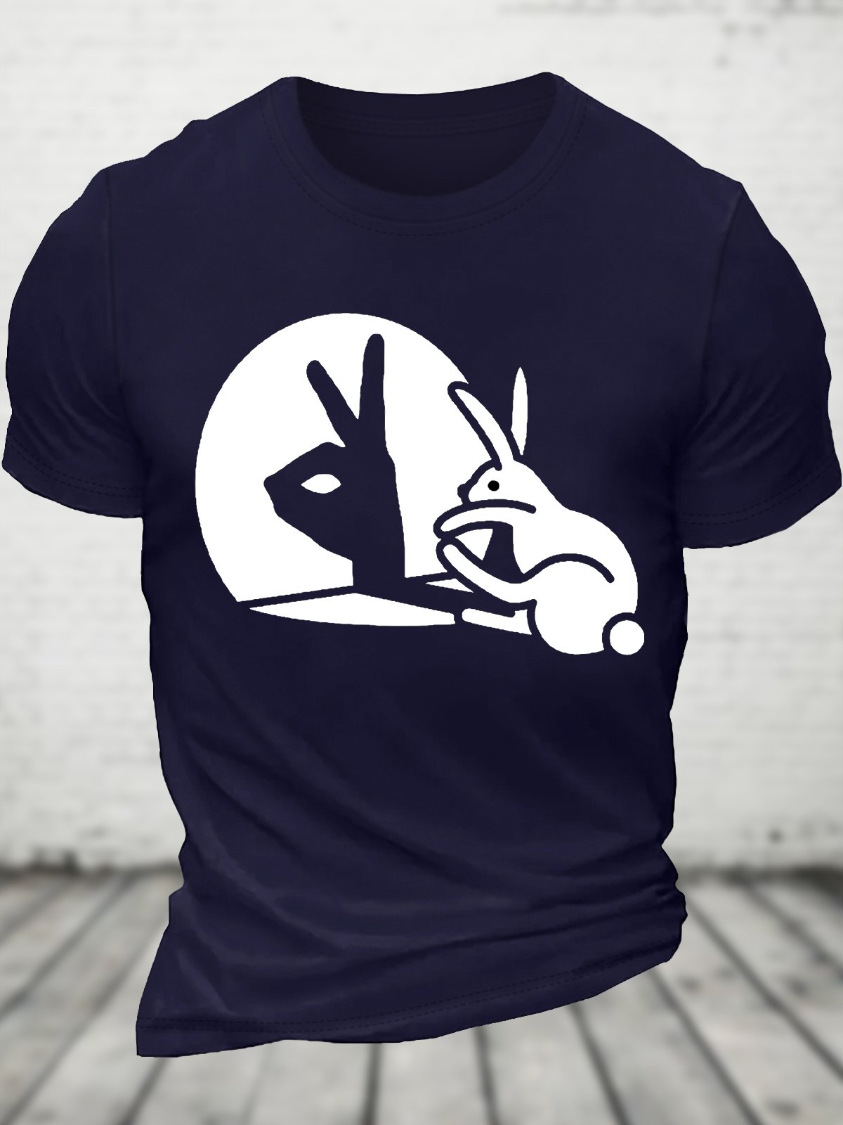Men's Funny Rabbit Ok Graphic Printing Crew Neck Cotton Loose Casual T-Shirt