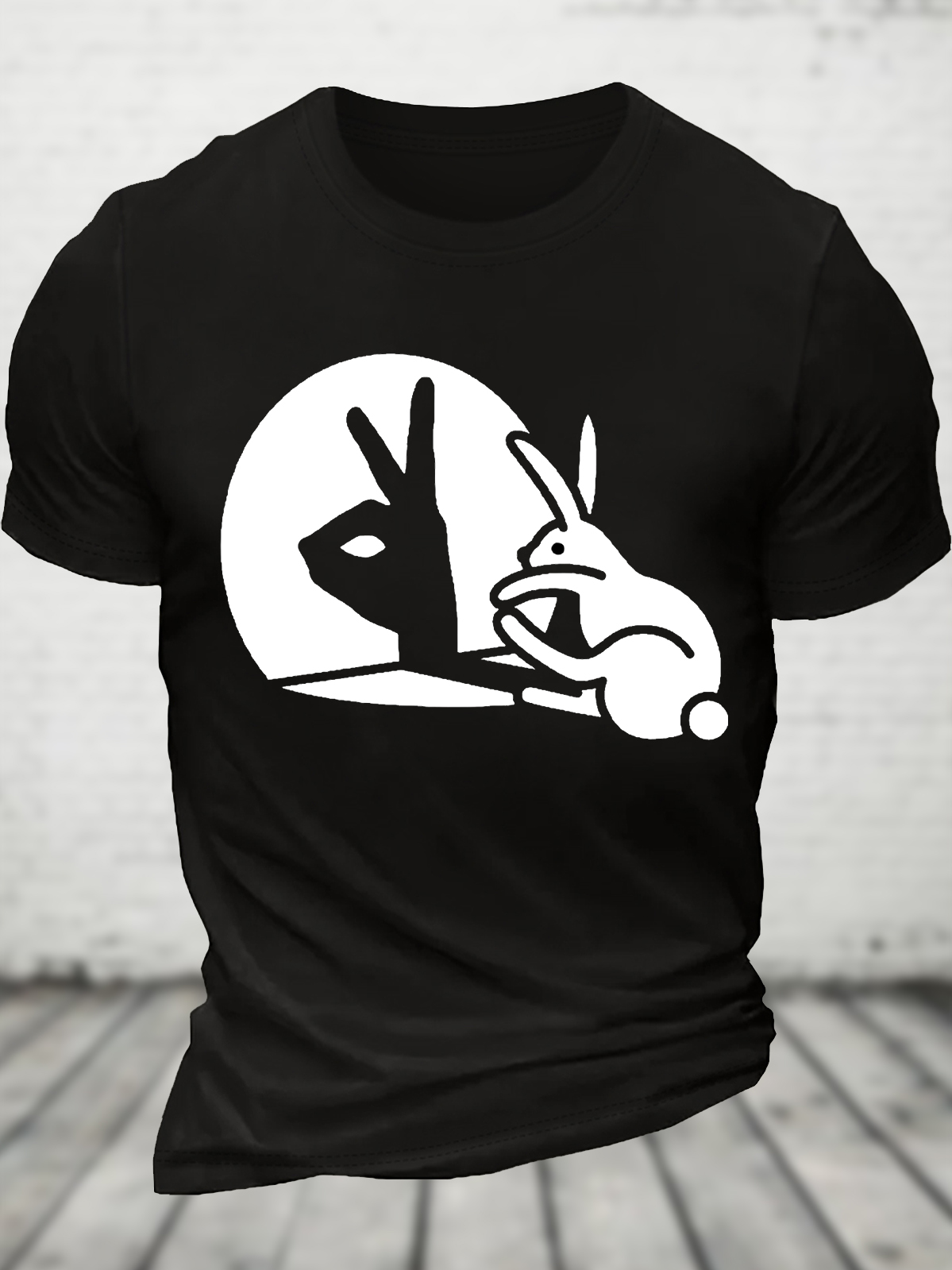 Men's Funny Rabbit Ok Graphic Printing Crew Neck Cotton Loose Casual T-Shirt