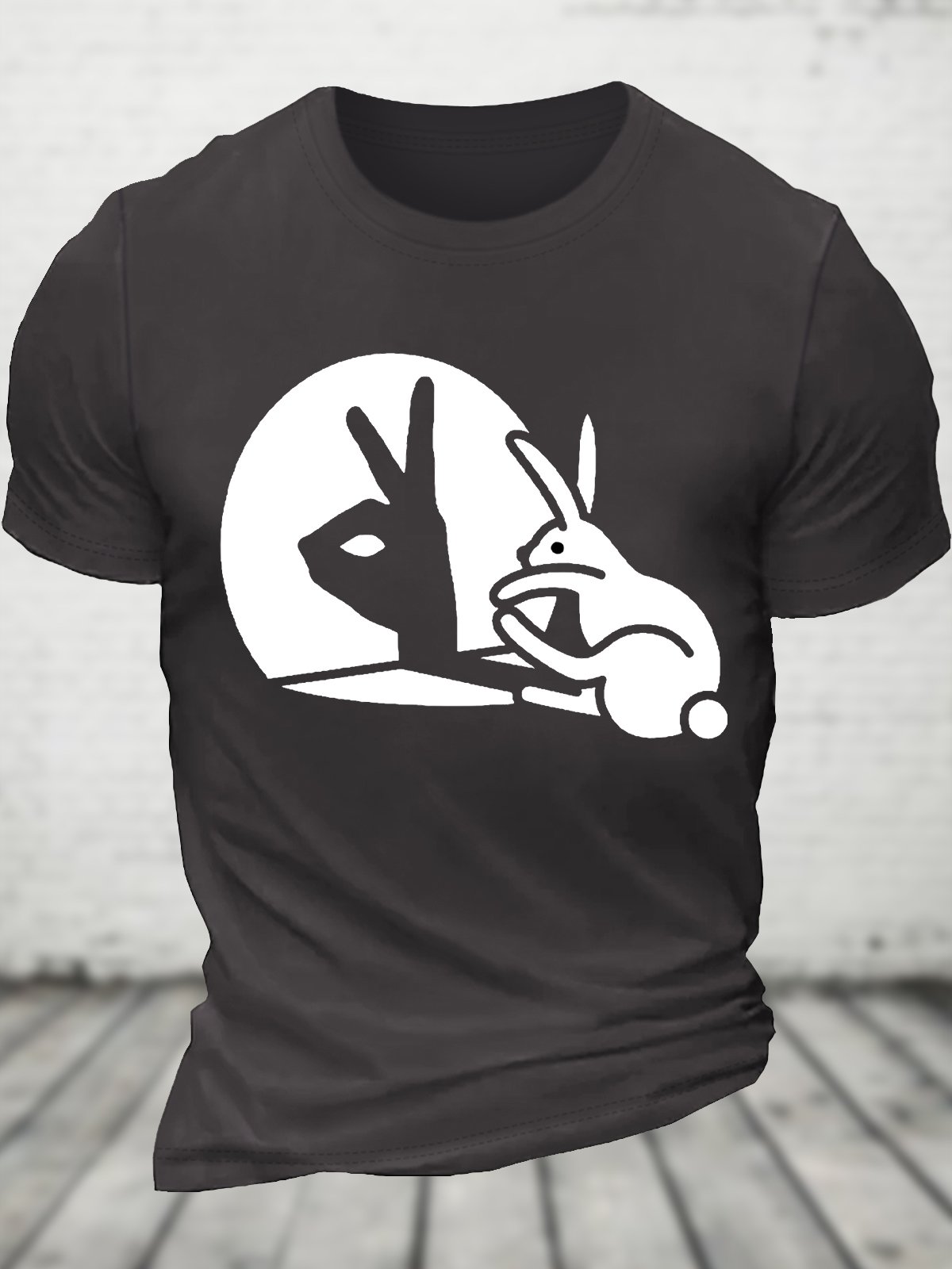 Men's Funny Rabbit Ok Graphic Printing Crew Neck Cotton Loose Casual T-Shirt