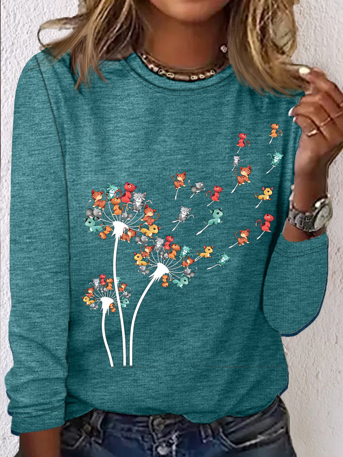 Women's Cat Dandelion Casual Cotton-Blend Shirt