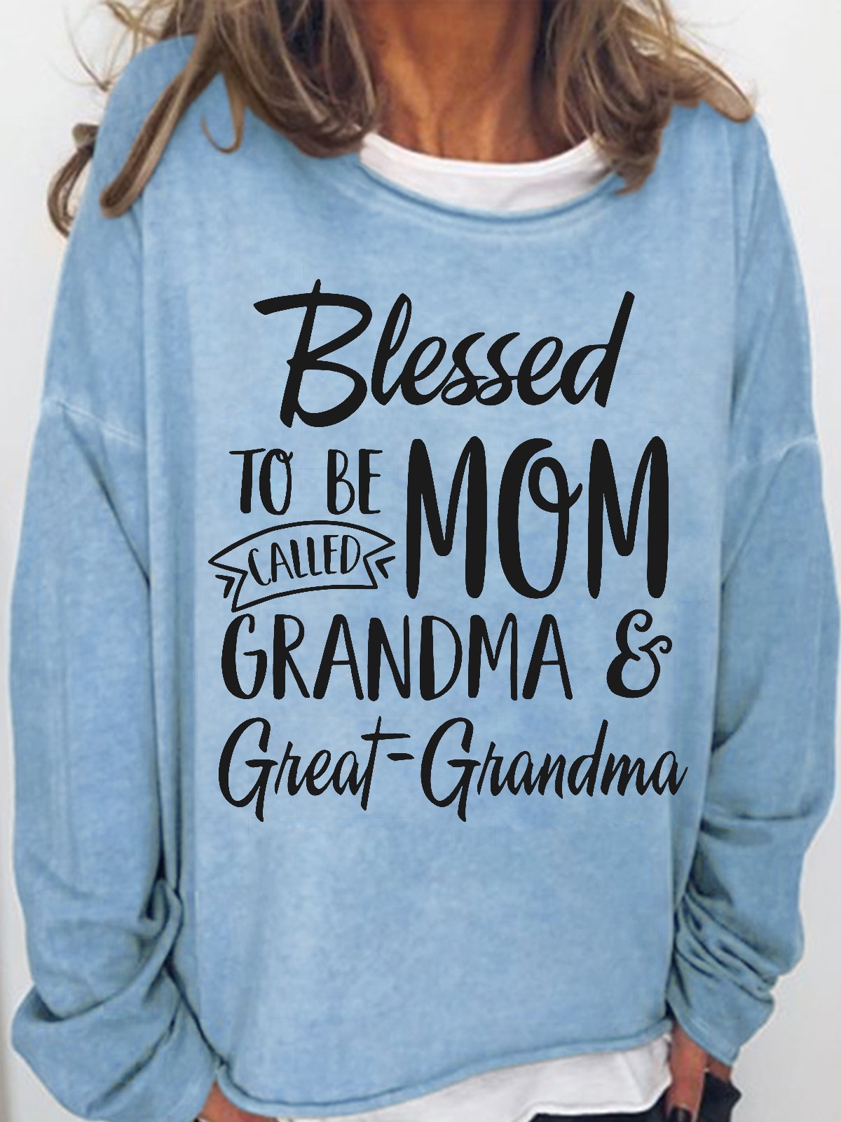 Wommen's Blessed to Be Called Mom Grandma and Great-grandma Crew Neck Casual Sweatshirt