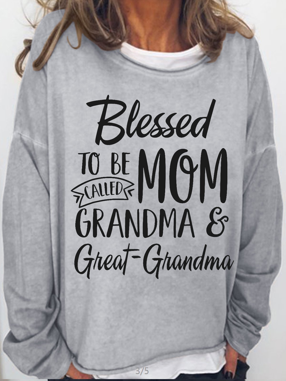 Wommen's Blessed to Be Called Mom Grandma and Great-grandma Crew Neck Casual Sweatshirt
