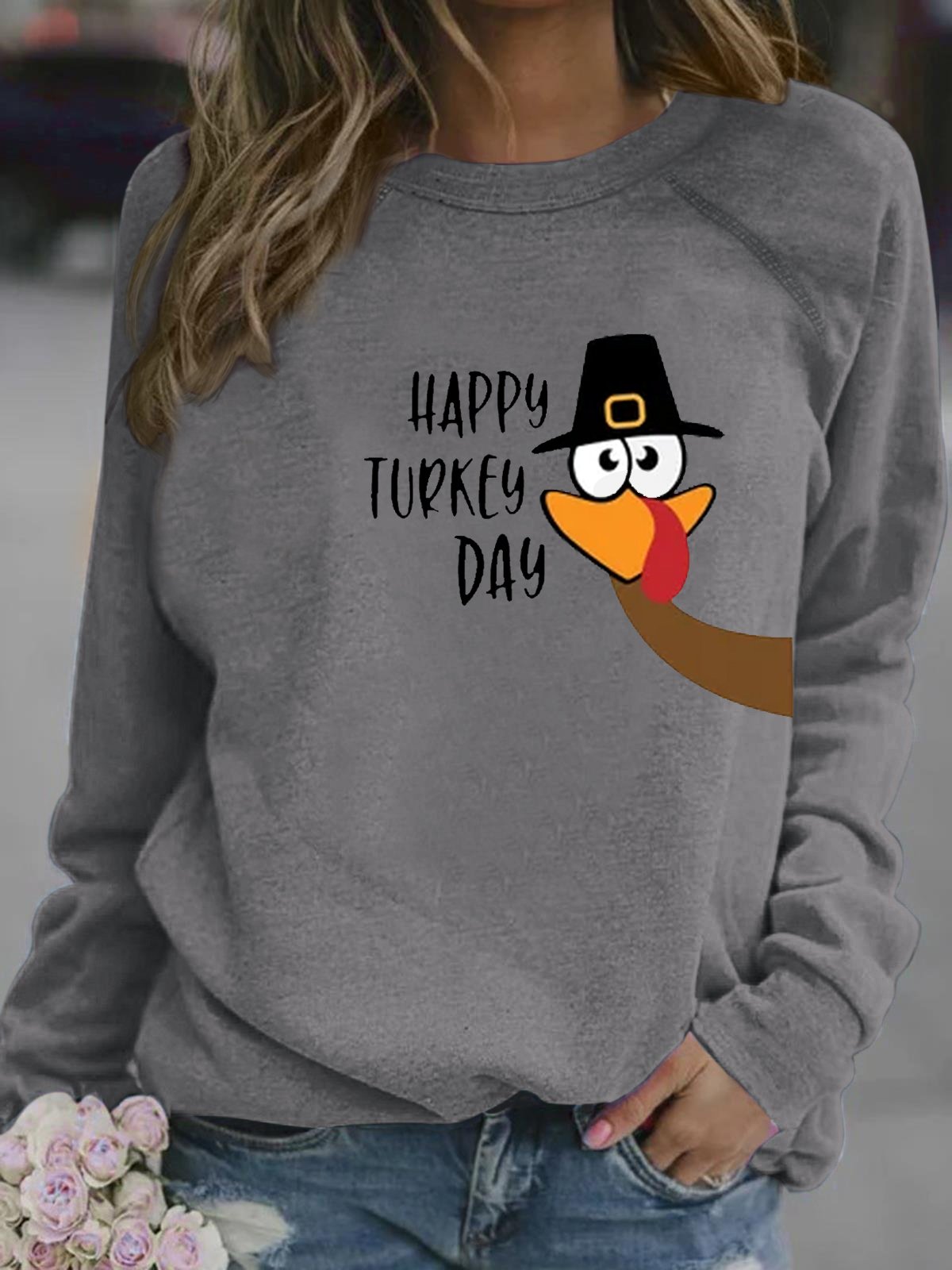 Women's funny Gobble Gobble Thanksgiving Casual Crew Neck Sweatshirt