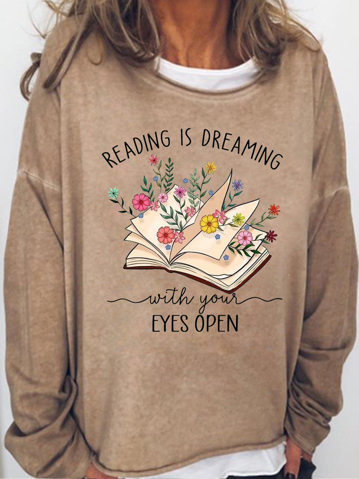 Women's Reading Is Dreaming Book Lover Casual Text Letters Sweatshirt