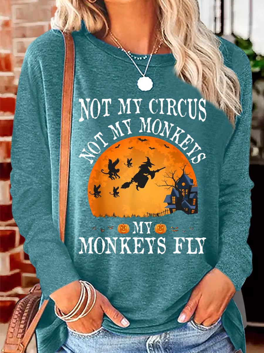 Women's Not My Circus Not My Monkeys Halloween Party Casual Crew Neck Shirt