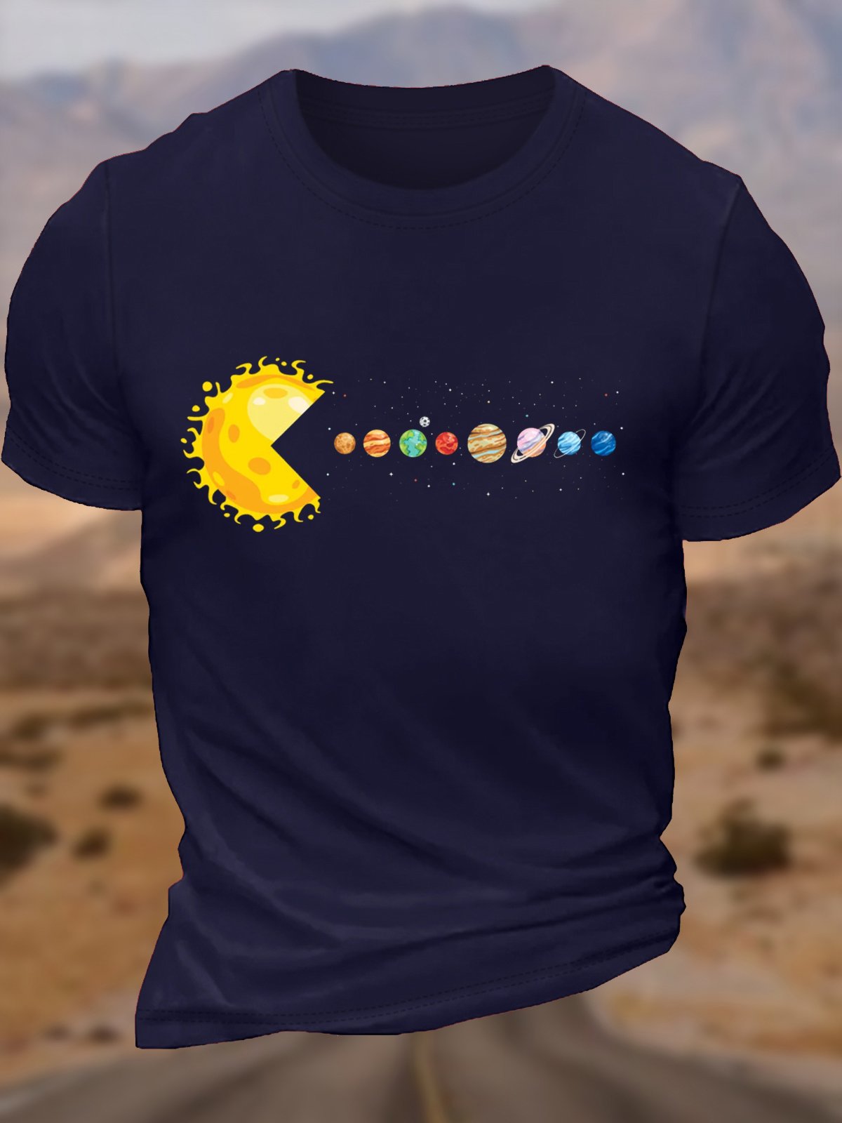 Men's Cotton Solar System Funny Planet Crew Neck T-Shirt