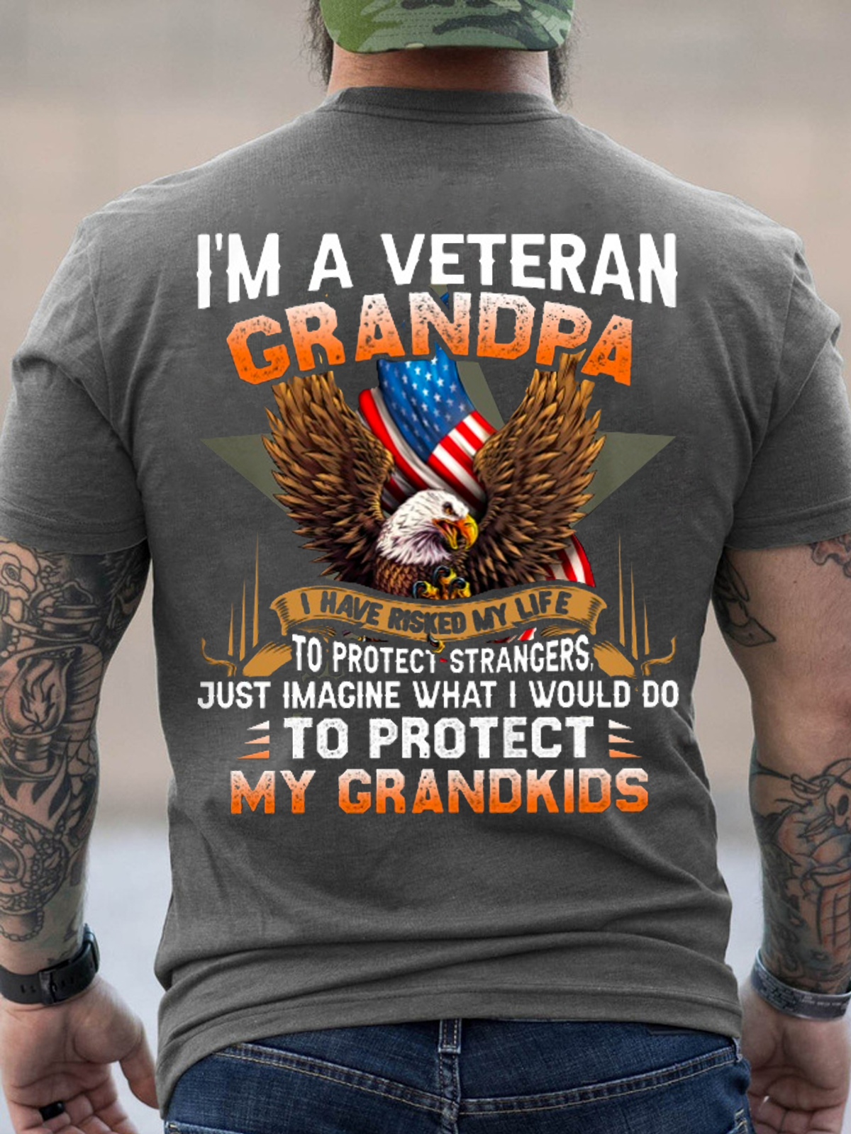 Men's I'm A Veteran Grandpa - Perfect gift for U.S Veteran Dad Grandpa Casual Cotton Text Letters T-Shirt