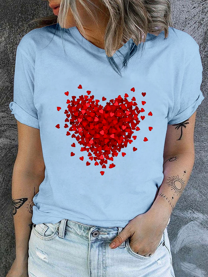 Cotton Casual Crew Neck Regular Fit Heart T-Shirt