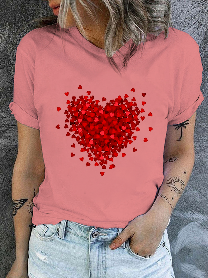 Cotton Casual Crew Neck Regular Fit Heart T-Shirt